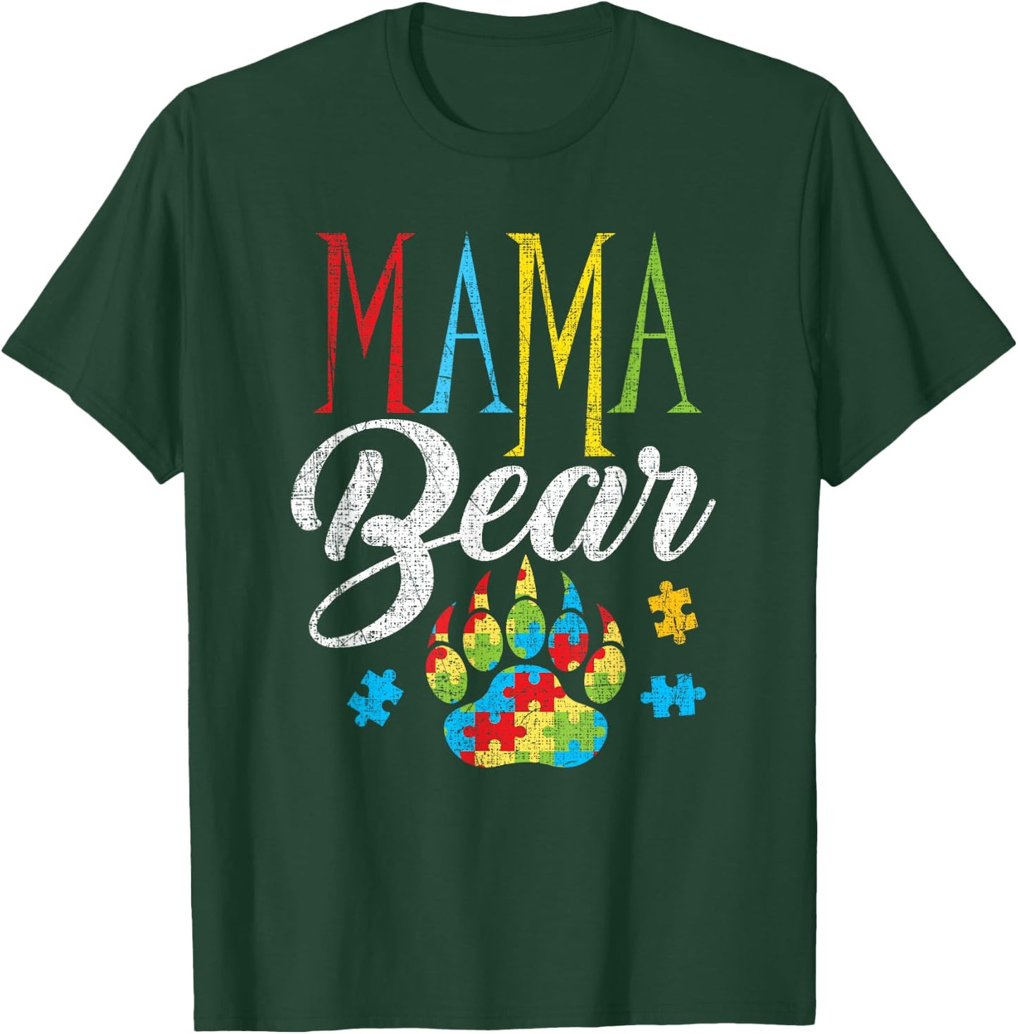 Autism Mama Bear Puzzle Piece Child Grunge Autistic T-Shirt - T-Shirt | Forest