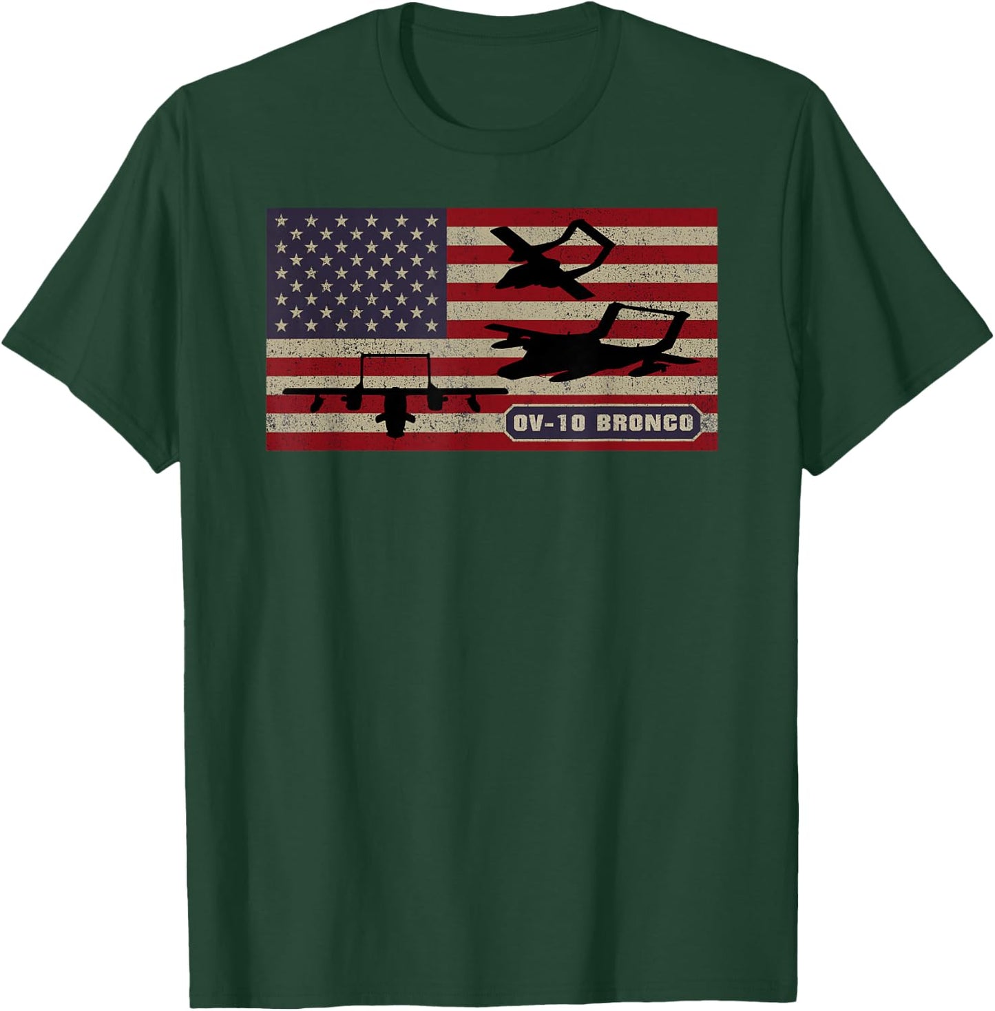 OV-10 Bronco Observation Aircraft American Flag T-Shirt - T-Shirt | Forest