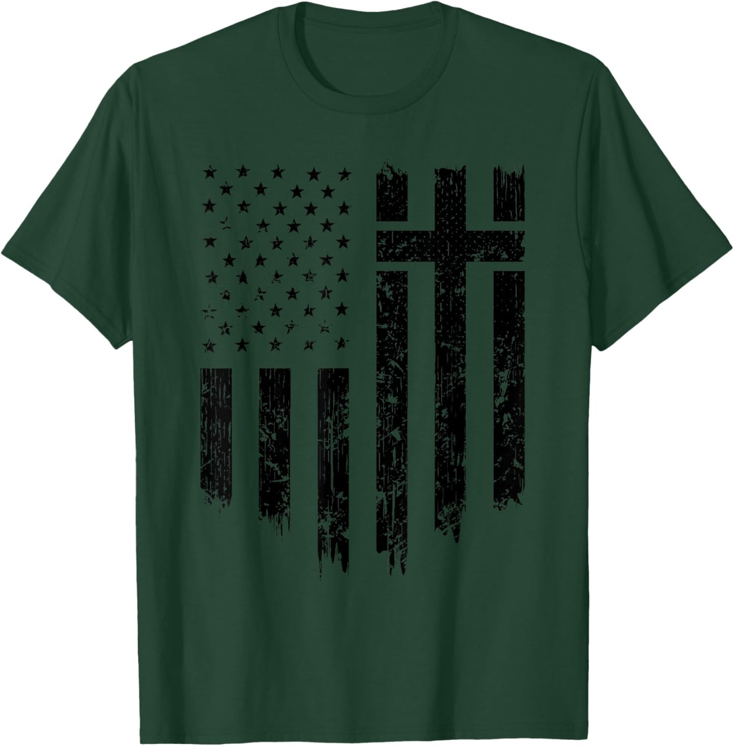 Vintage Distressed USA Flag Cross Christian Faith Gift T-Shirt - T-Shirt | Forest