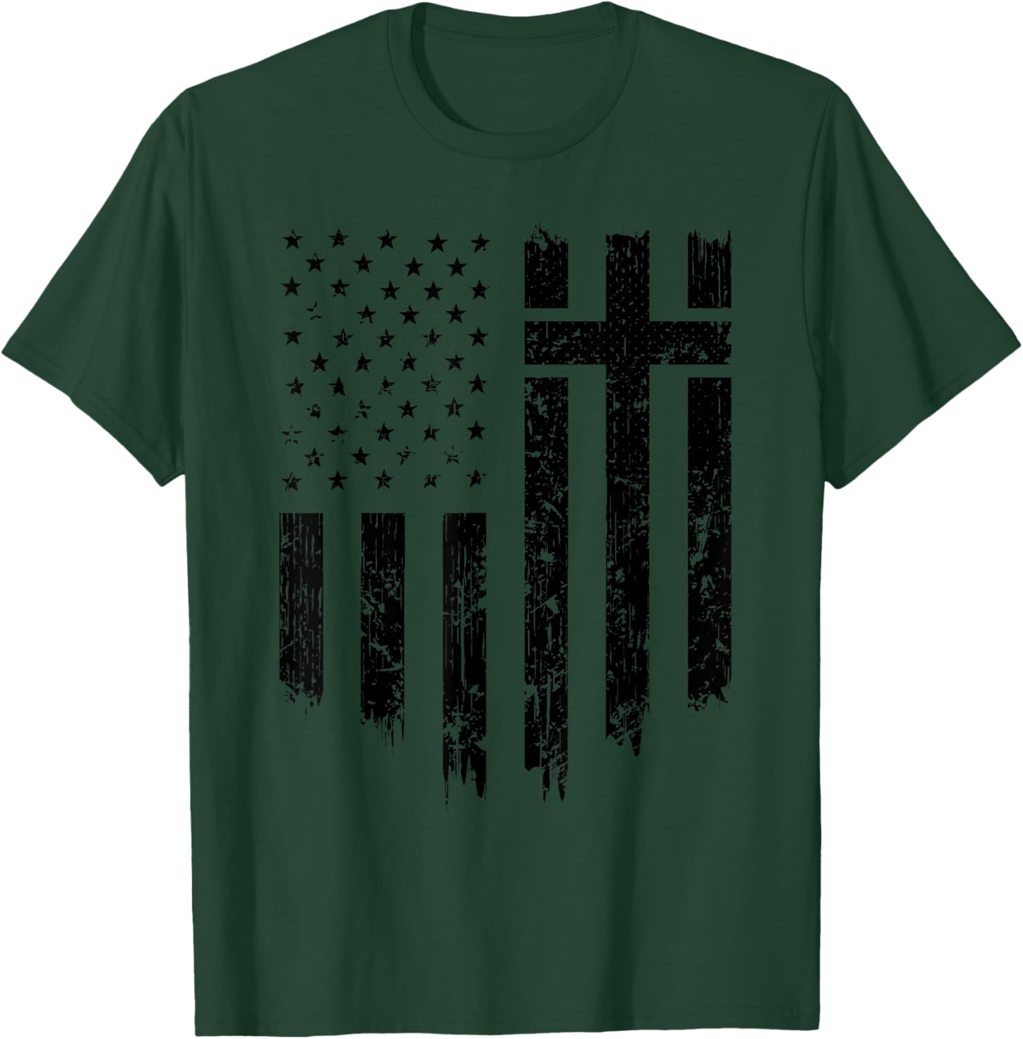 Vintage Distressed USA Flag Cross Christian Faith Gift T-Shirt - T-Shirt | Forest