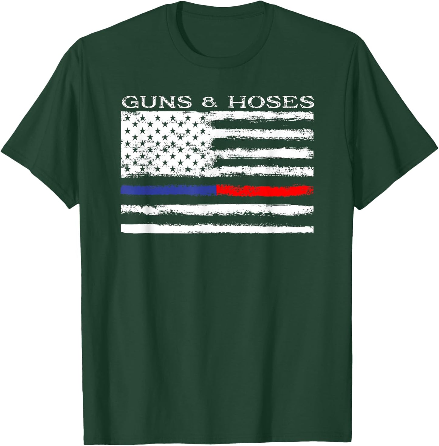 Guns & Hoses Thin Blue Red Line Police & Fire Appreciation T-Shirt - T-Shirt | Forest