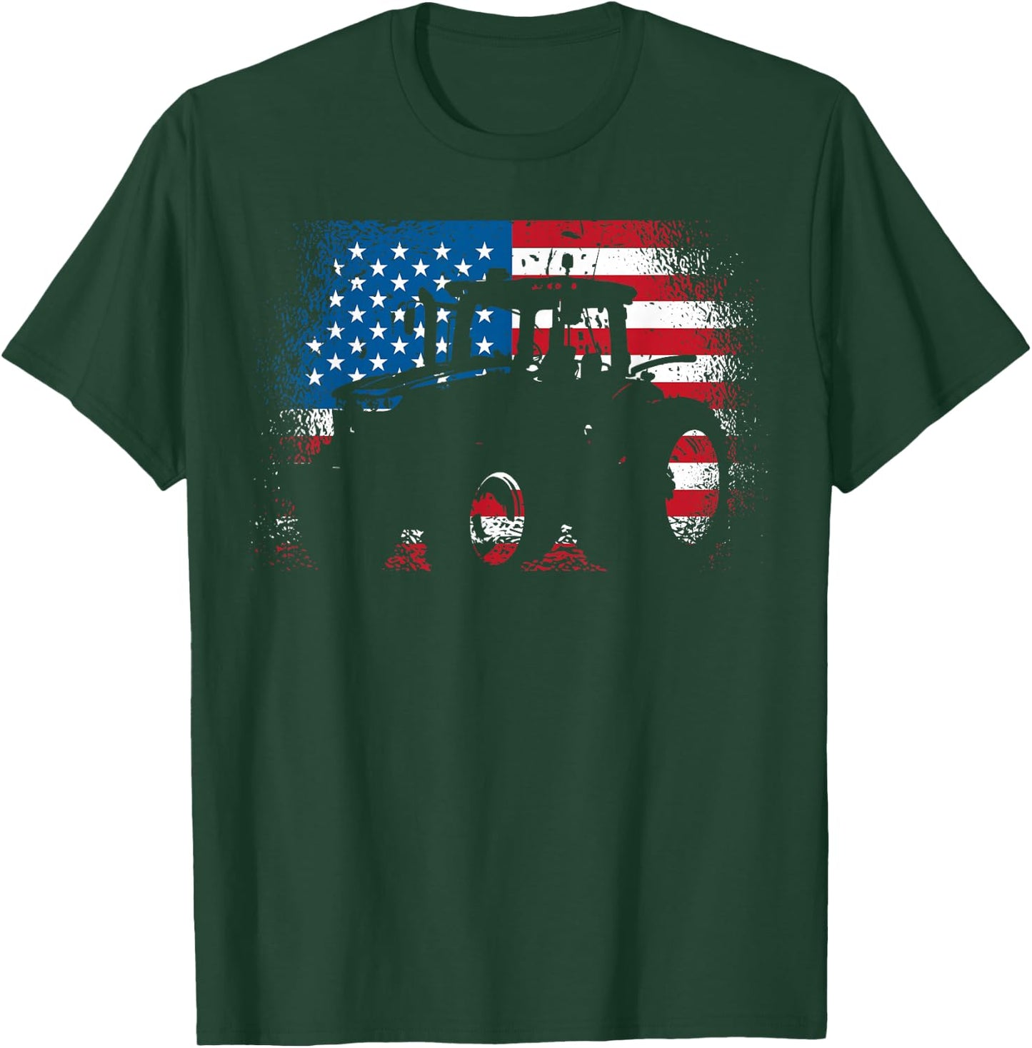 Tractor USA Flag Design for Patriotic Farmer Small T-Shirt - T-Shirt | Forest