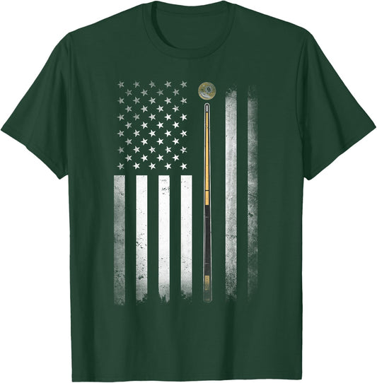 Billiards Pool Player Table USA US American Flag T-Shirt - T-Shirt | Forest