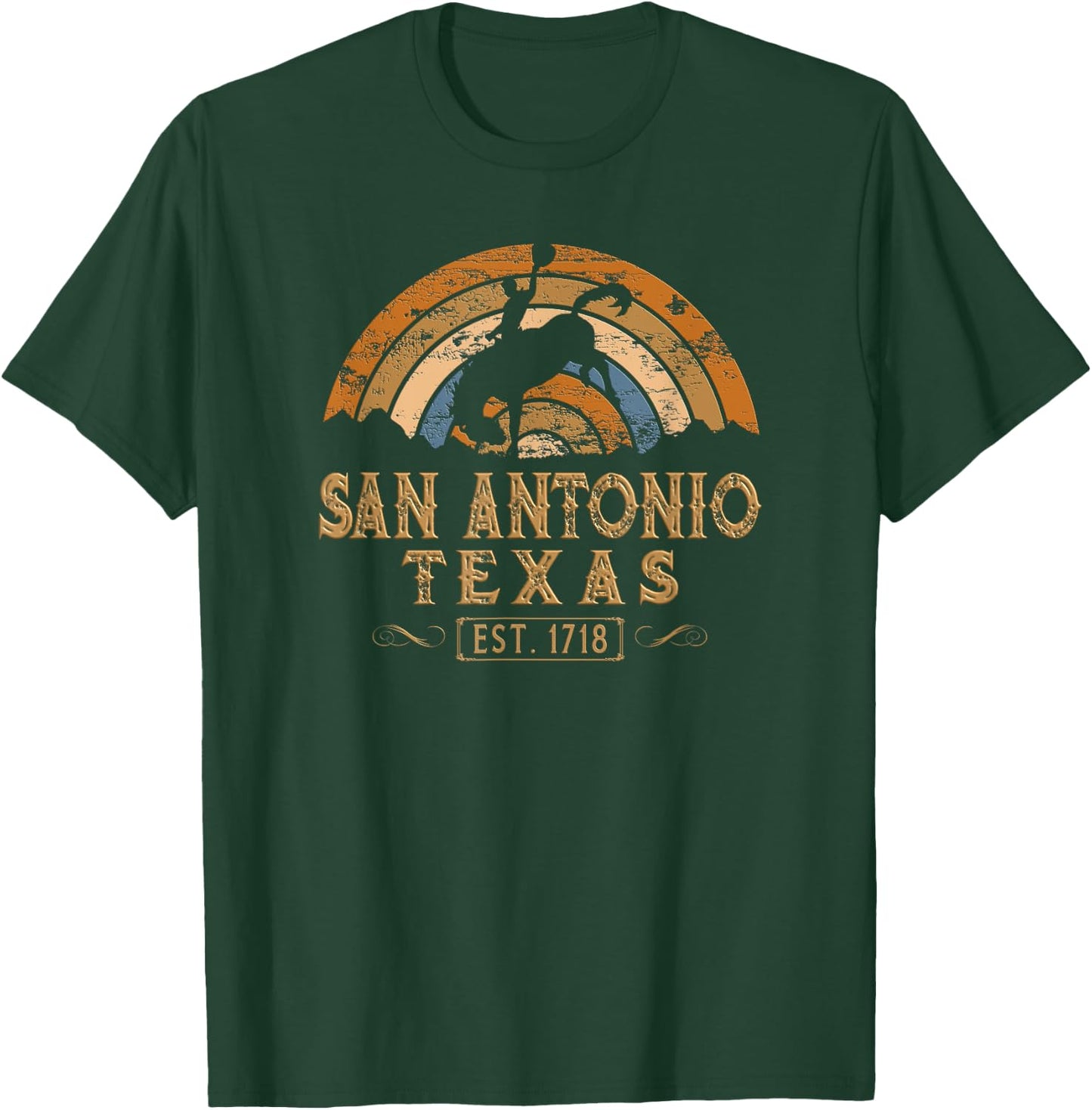 San Antonio, Texas TX Retro Style Rodeo Cowboy T-Shirt - T-Shirt | Forest