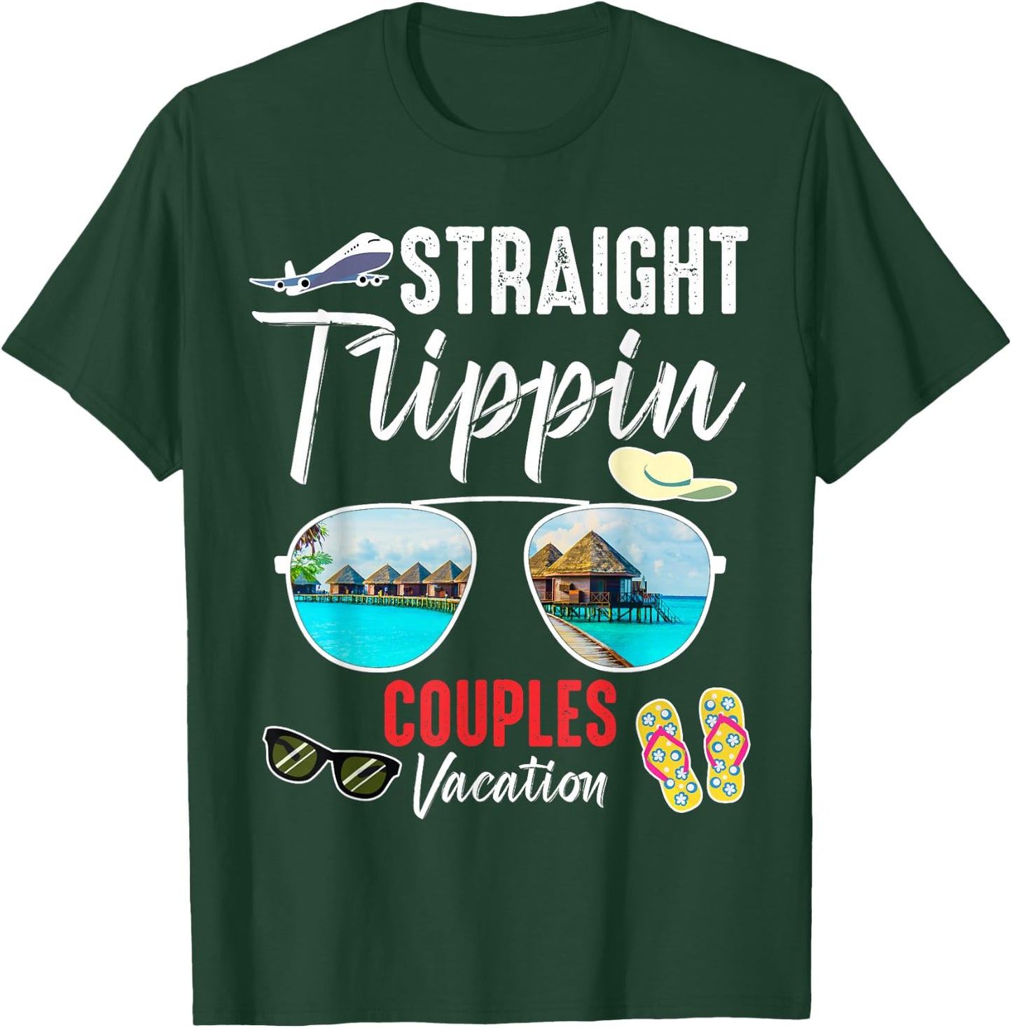 Straight Trippin Couples Trip 2026 Beach Summer Vacation T-Shirt - T-Shirt | Forest
