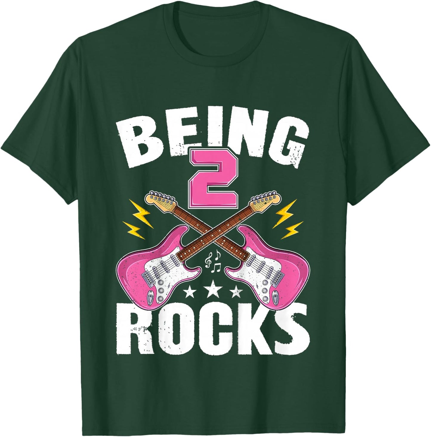 Being 2 Rocks Cute Two Years Old Guitar 2nd Birthday Girls T-Shirt - T-Shirt | Forest