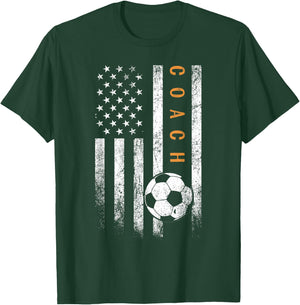 Soccer Coach American Flag Design Soccer Trainer Coaching T-Shirt - T-Shirt | Forest