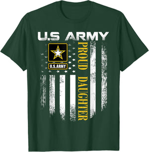 Vintage U.S. Army Proud Daughter With American Flag Gift T-Shirt - T-Shirt | Forest