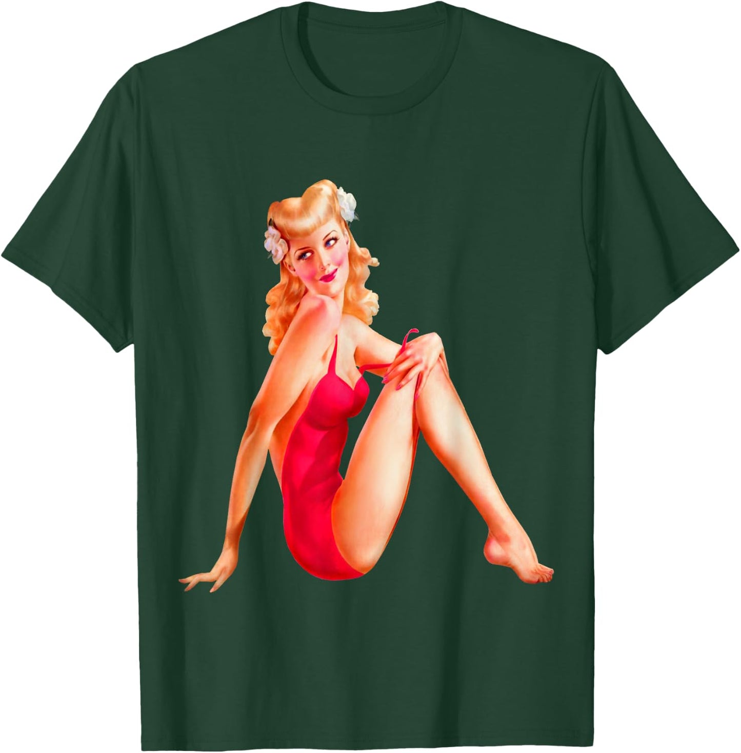 Vintage WW2 Pinup Girl Pop Art Mechanic Shop Calendar Pinups T-Shirt - T-Shirt | Forest