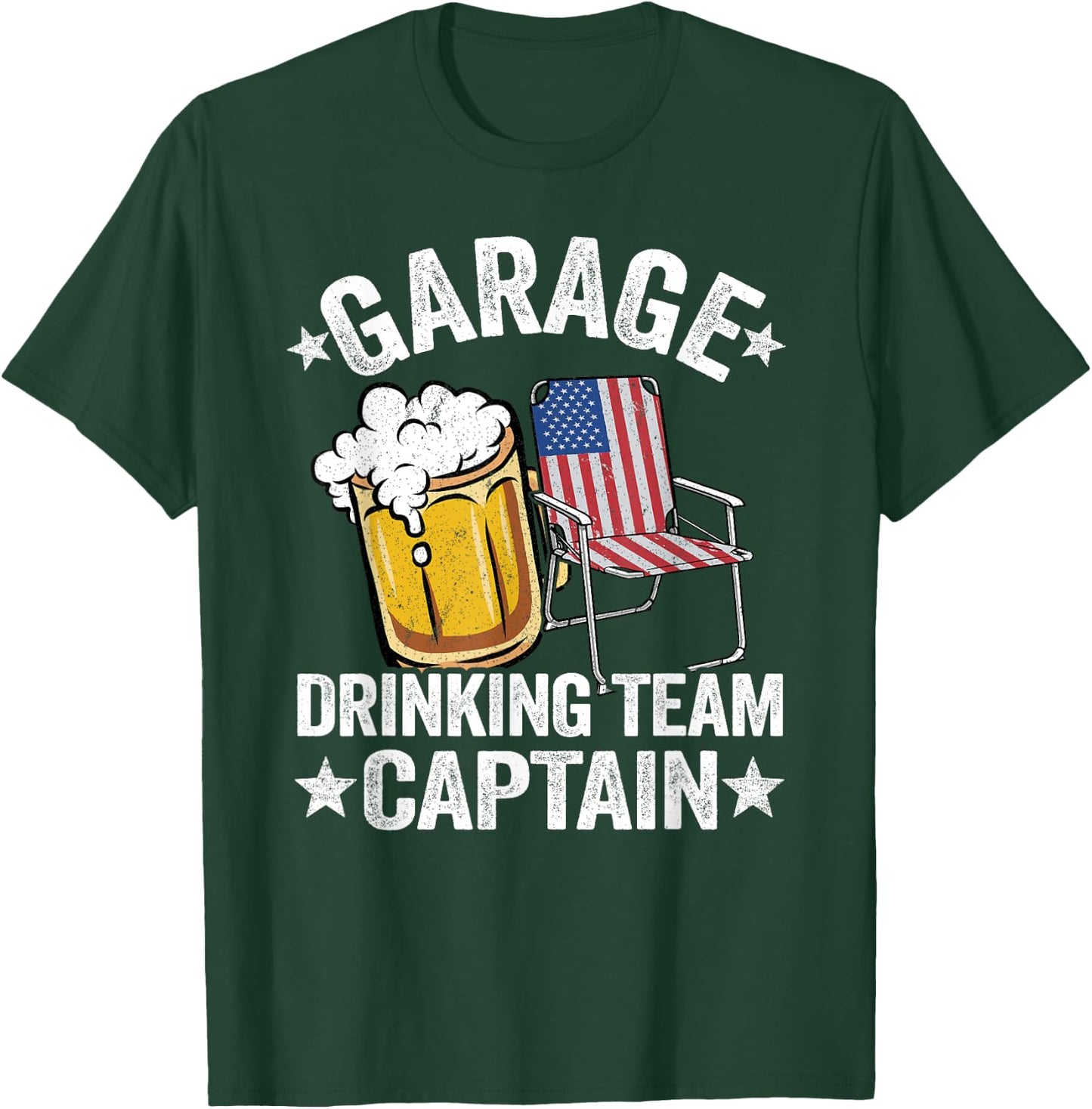 4th Of July Beer American Flag Garage Drinking Team Captain Men T-Shirt - T-Shirt | Forest