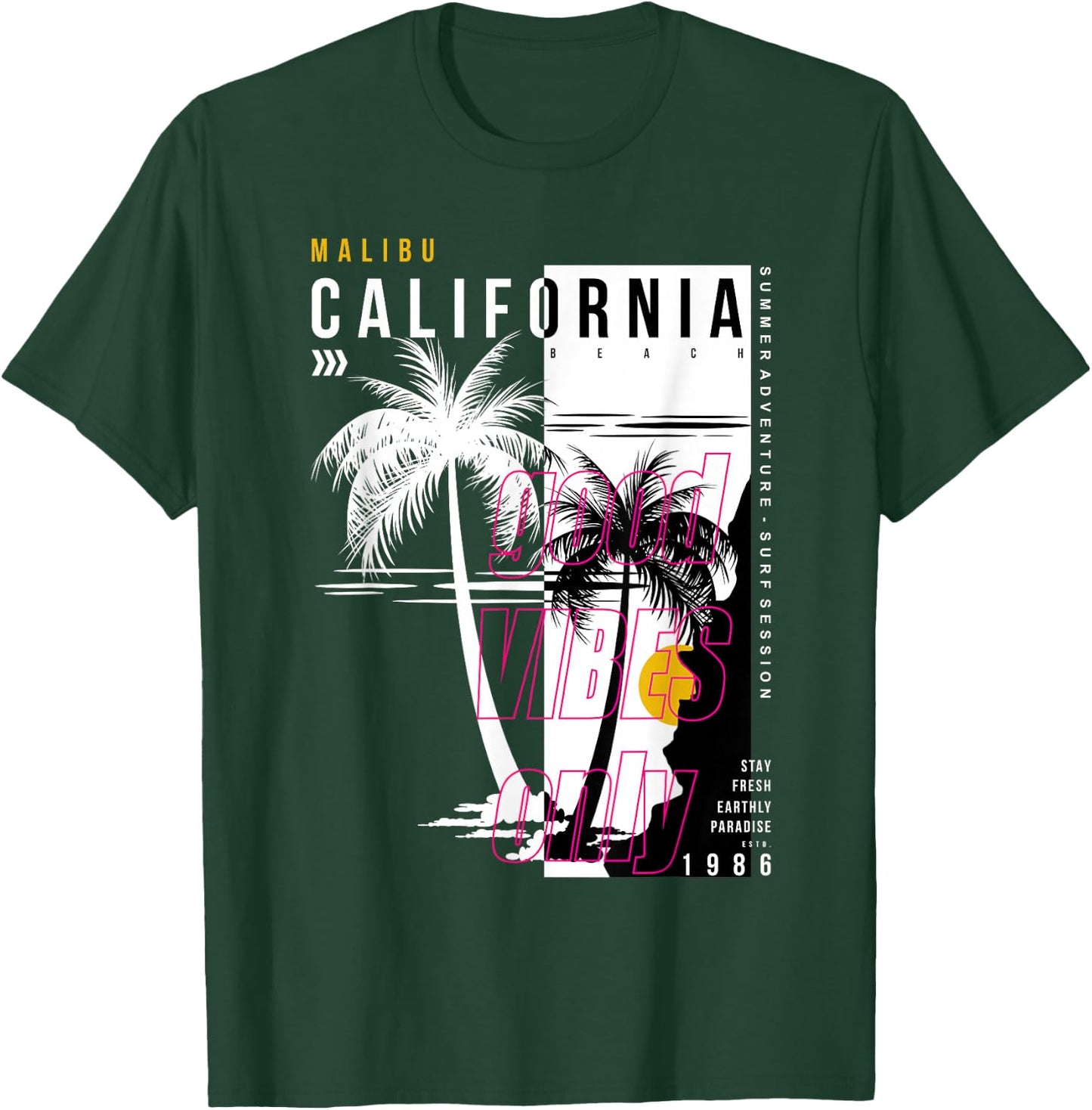 Black and White Palm Tree California Malibu T-Shirt - T-Shirt | Forest