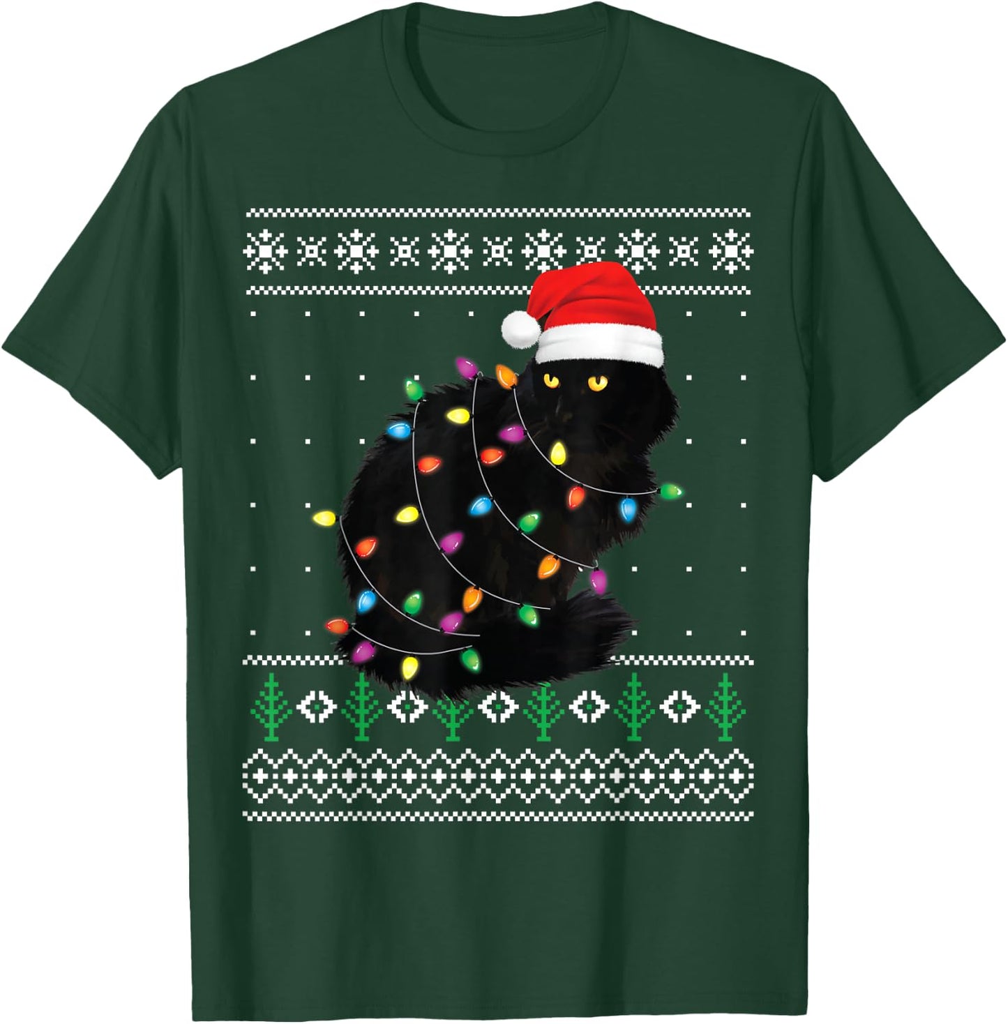Black Cat Christmas Ugly Sweater Funny Santa Cat T-Shirt - T-Shirt | Forest