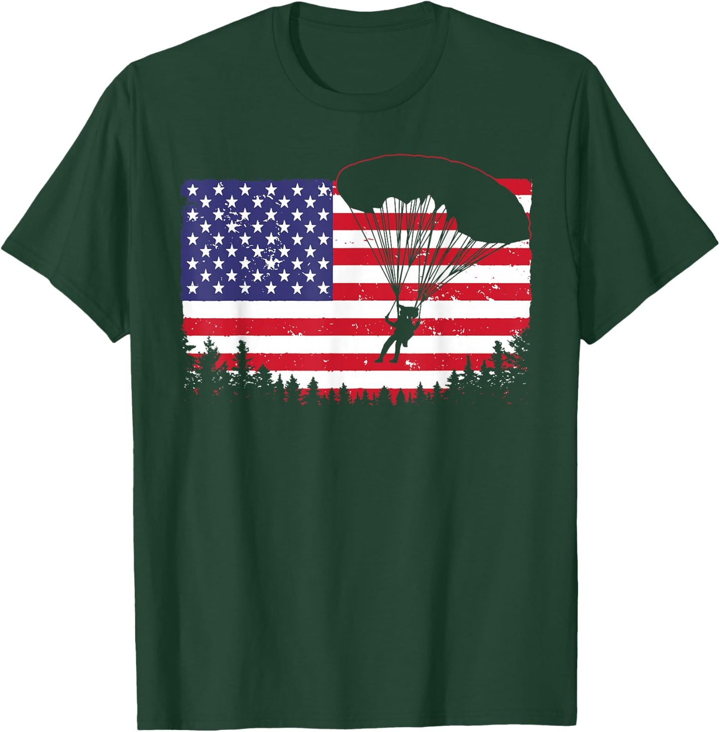 Cool Skydiving Art Men Women Skydiver American Flag Skydive T-Shirt - T-Shirt | Forest