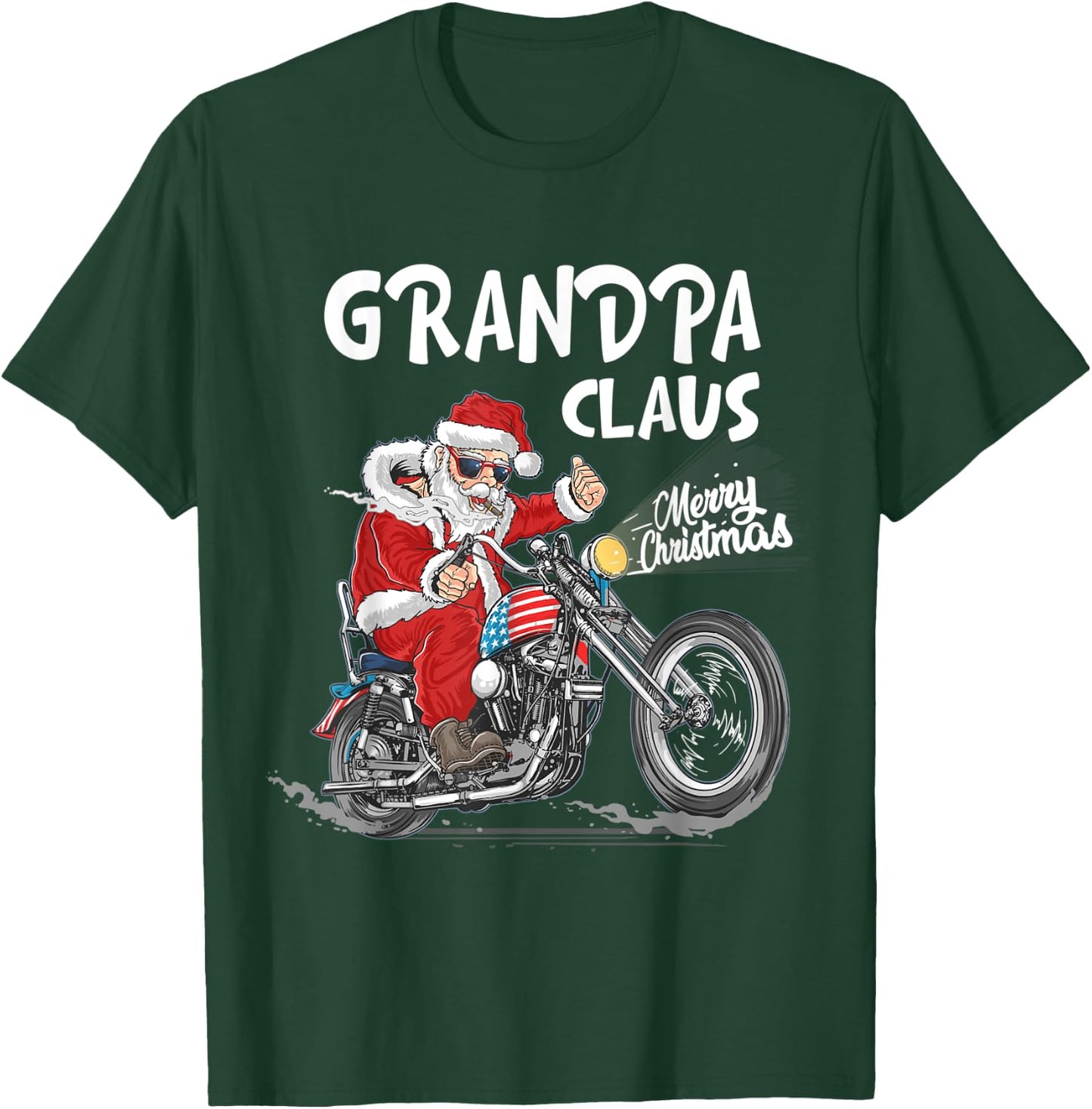 Grandpa Claus Biker Santa Motorcycle Fan Merry Christmas T-Shirt - T-Shirt | Forest