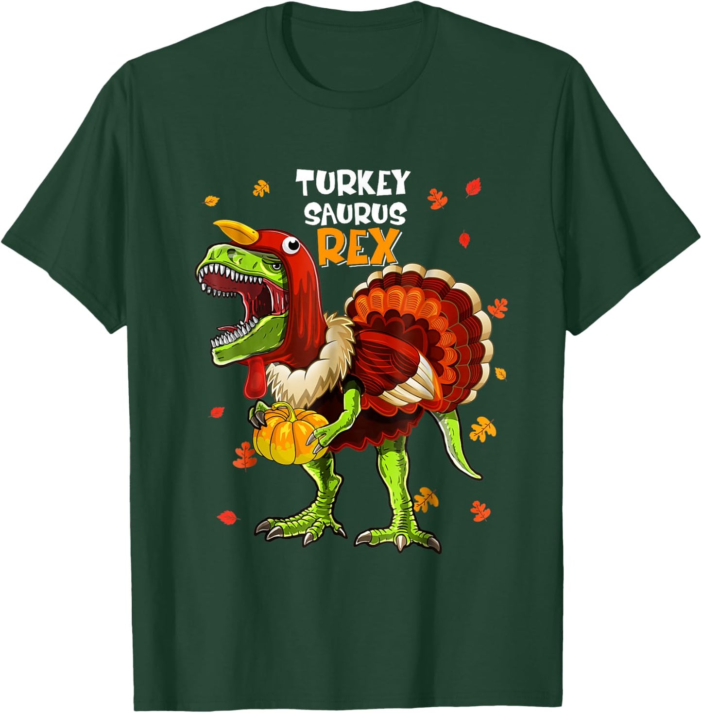 Turkey Saurus Rex Dinosaur Pumpkin Funny Thanksgiving Kids T-Shirt - T-Shirt | Forest