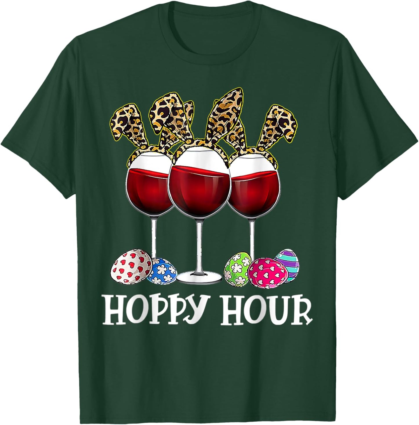Easter Egg Leoppard Bunny Wine Drinking T-Shirt - T-Shirt | Forest