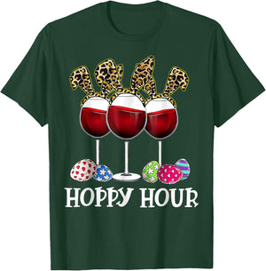 Easter Egg Leoppard Bunny Wine Drinking T-Shirt - T-Shirt | Forest