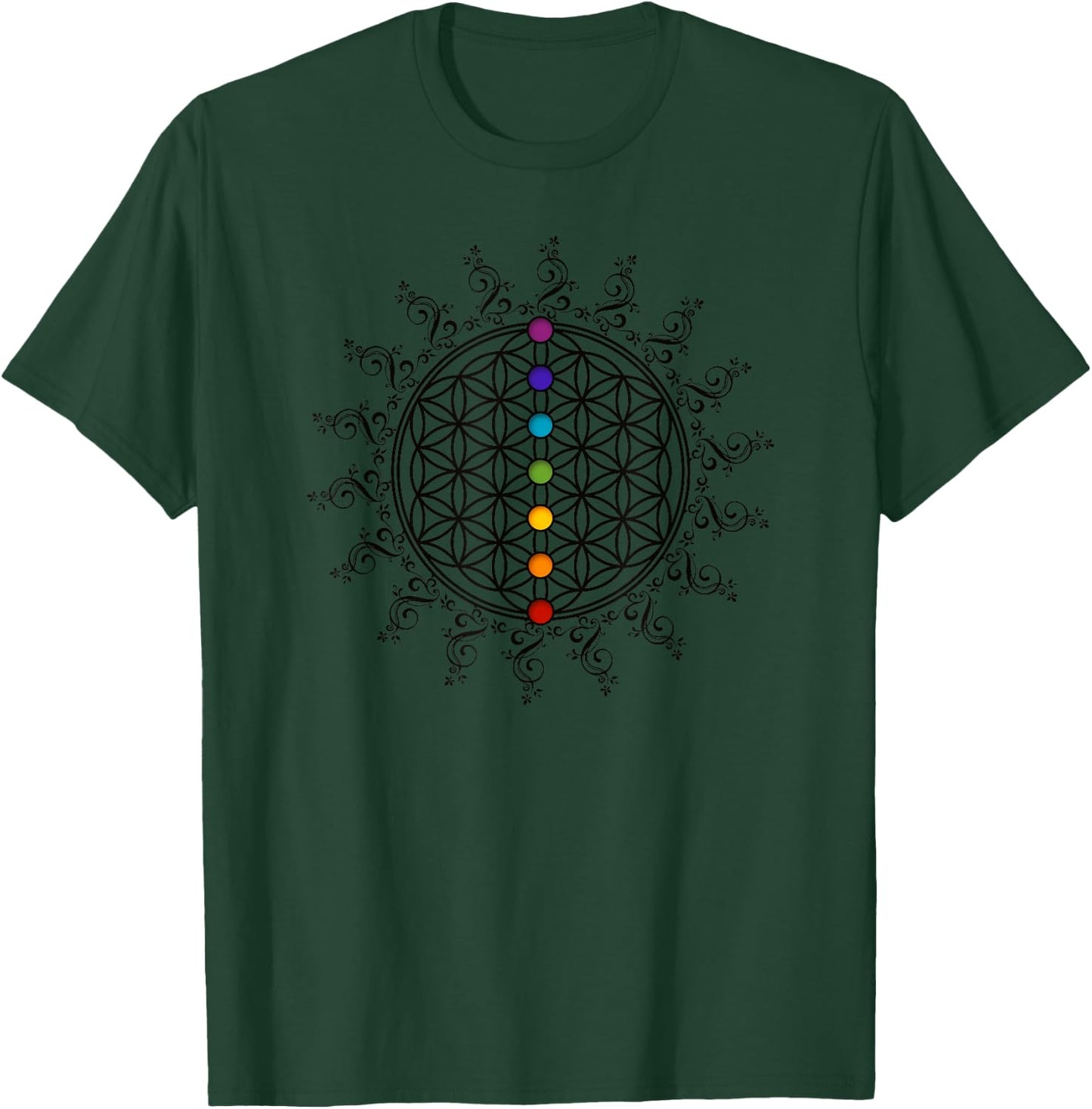 Flower of Life Sacred Geometry Yoga Chakras Meditation Shirt T-Shirt - T-Shirt | Forest