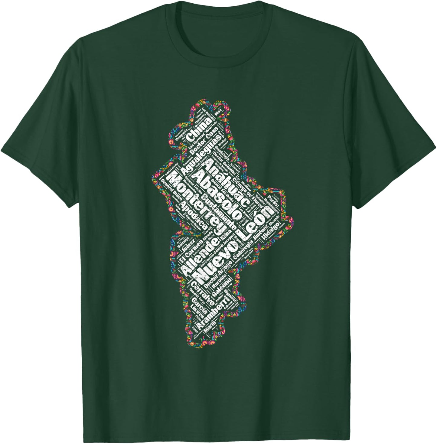 Mapa de Nuevo Leon Mexico y municipios flores mexicanas T-Shirt - T-Shirt | Forest