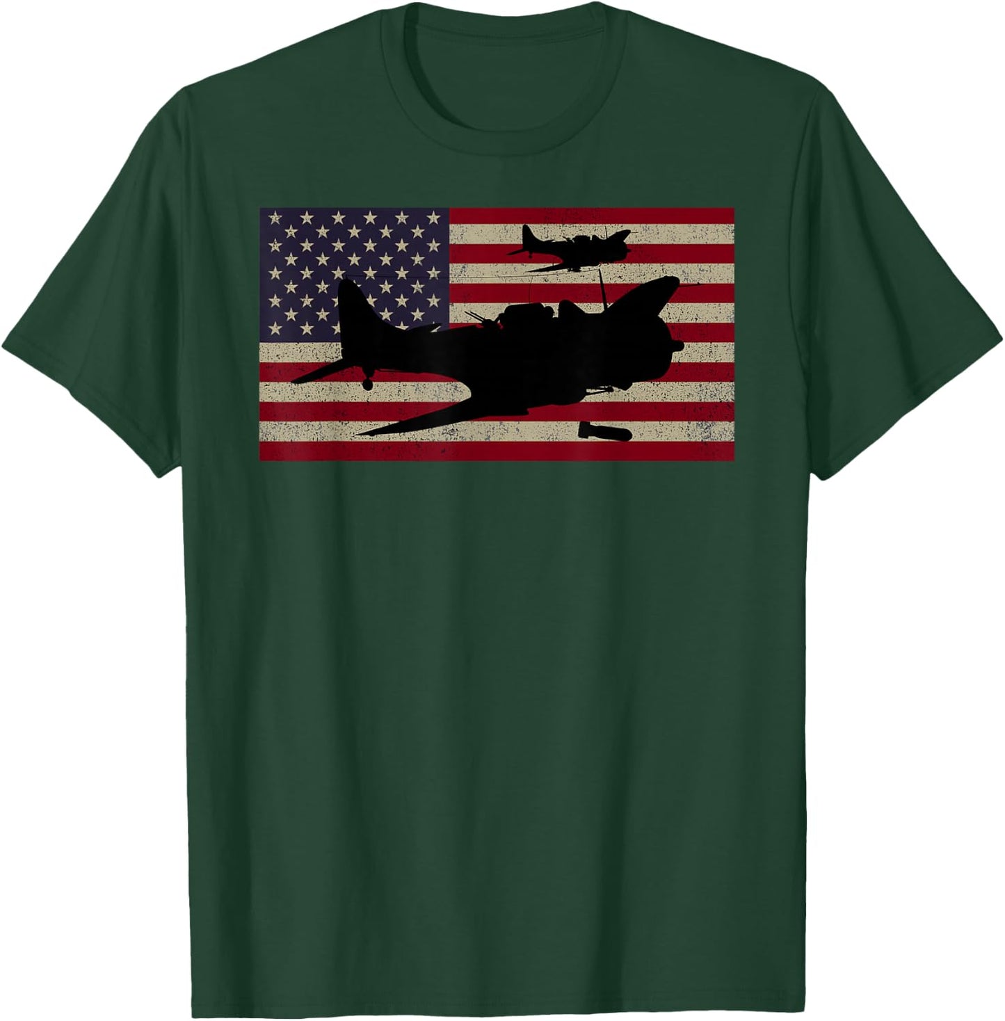 SBD Dauntless WW2 American Flag Dive Bomber Plane T-Shirt - T-Shirt | Forest
