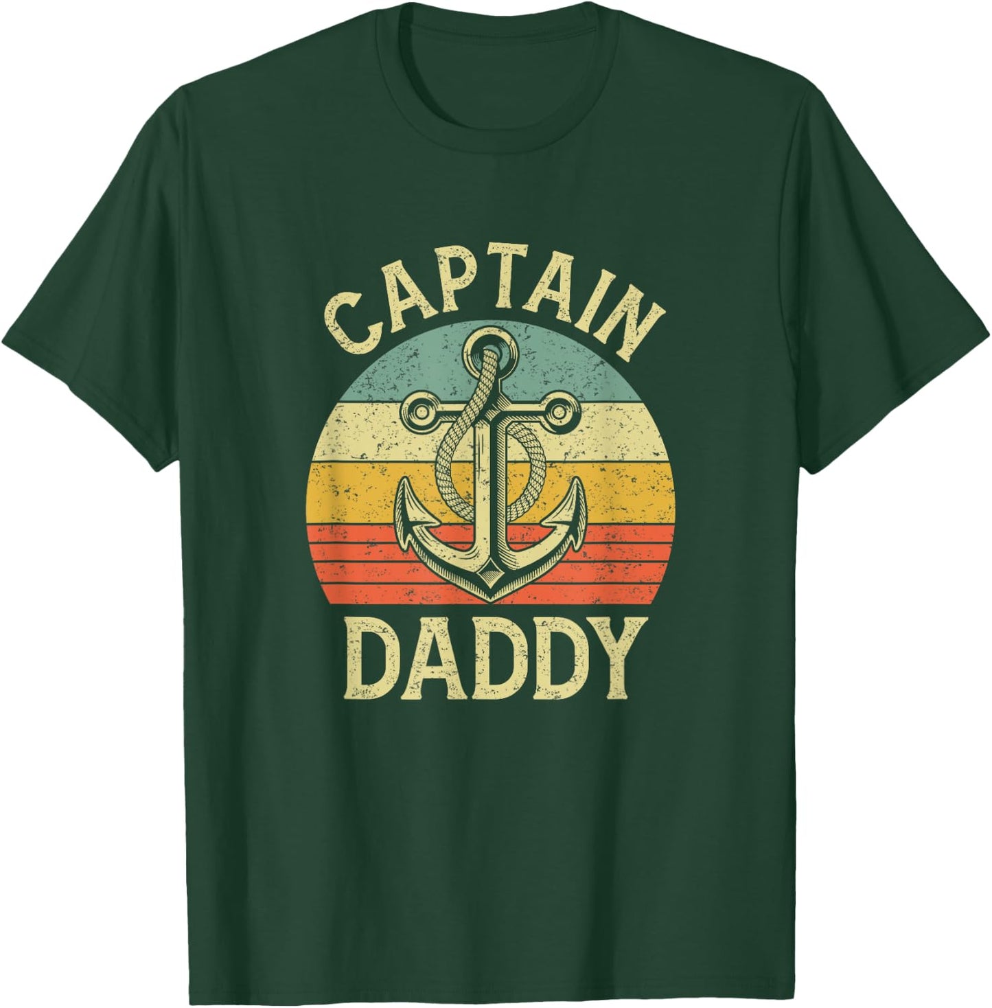 Vintage Captain Daddy Boat Pontoon Dad Fishing Sailor Anchor T-Shirt - T-Shirt | Forest