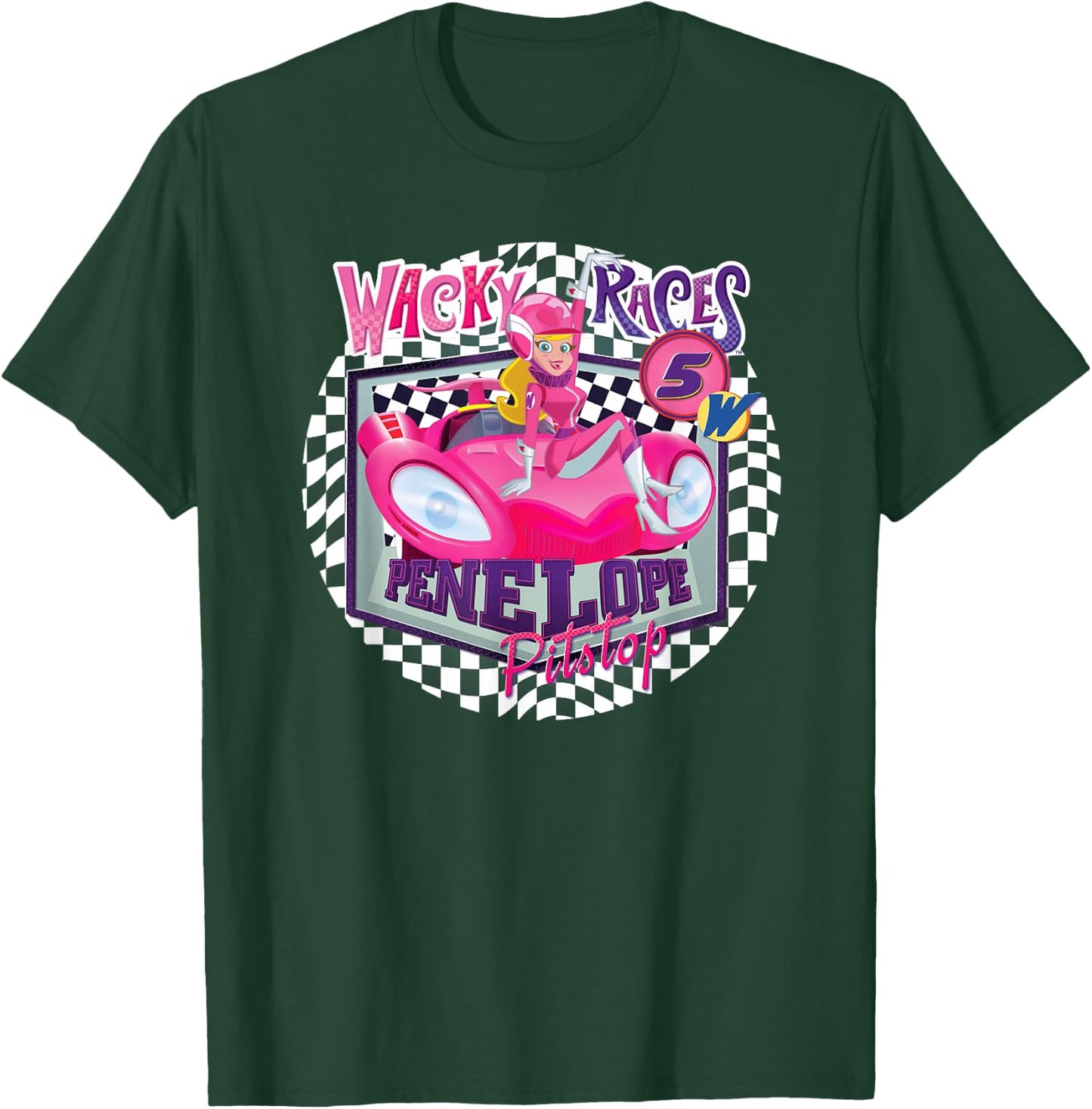 Hanna-Barbera Wacky Races Penelope Pitstop Compact Coupe -Kids Cartoon Black Small Classic Fit Short Sleeve T-Shirt - T-Shirt | Forest