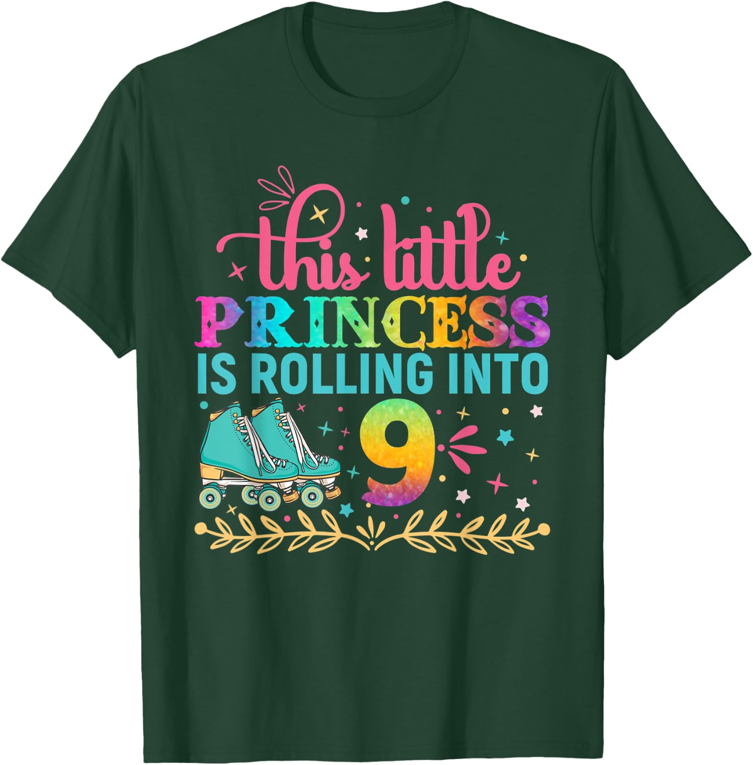 Skating Daughter Birthday 9 Years Old Girl 9th B-day Funny T-Shirt - T-Shirt | Forest