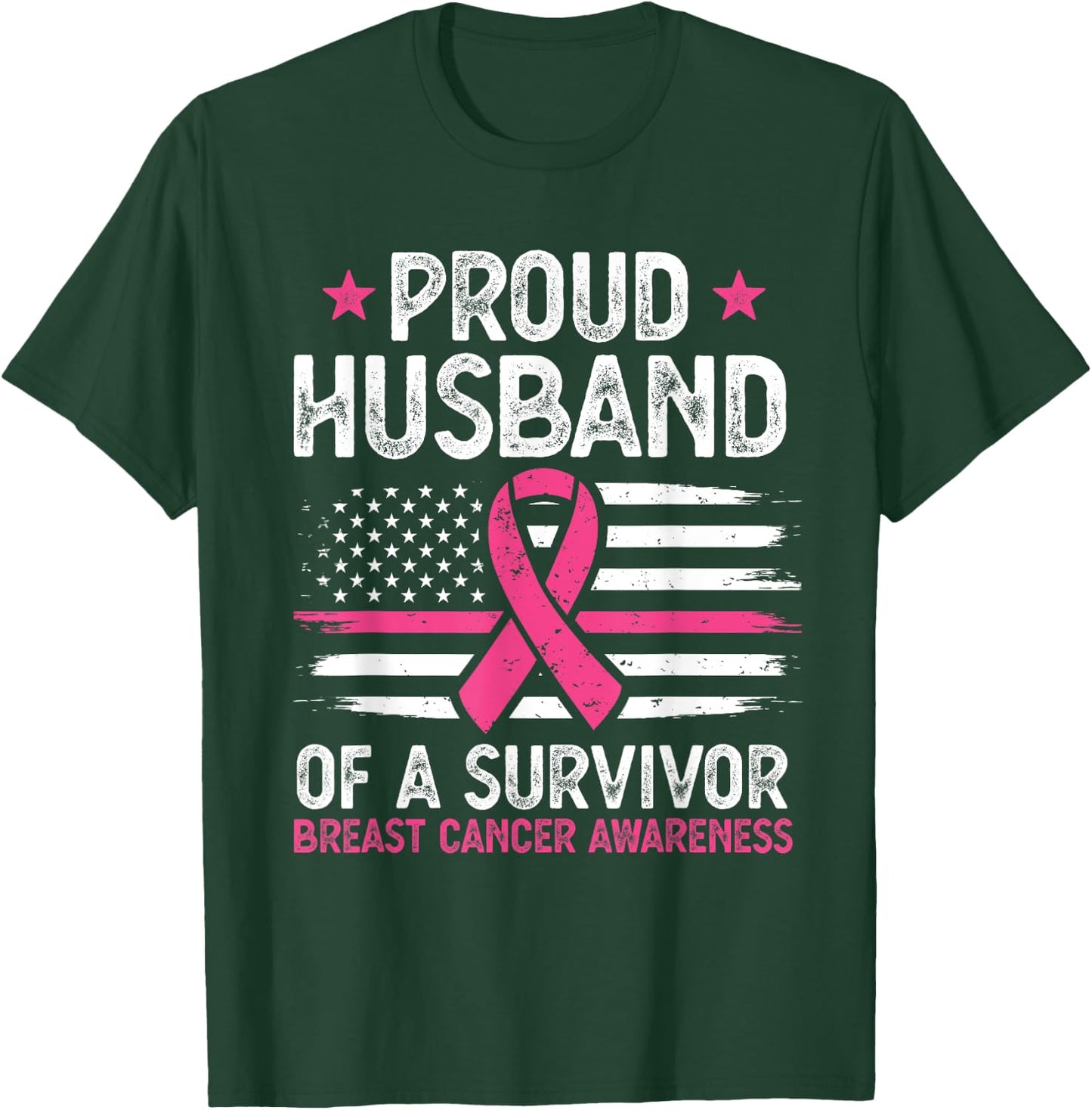 Proud Husband Of Survivor Breast Cancer Awareness Supporter T-Shirt - T-Shirt | Forest