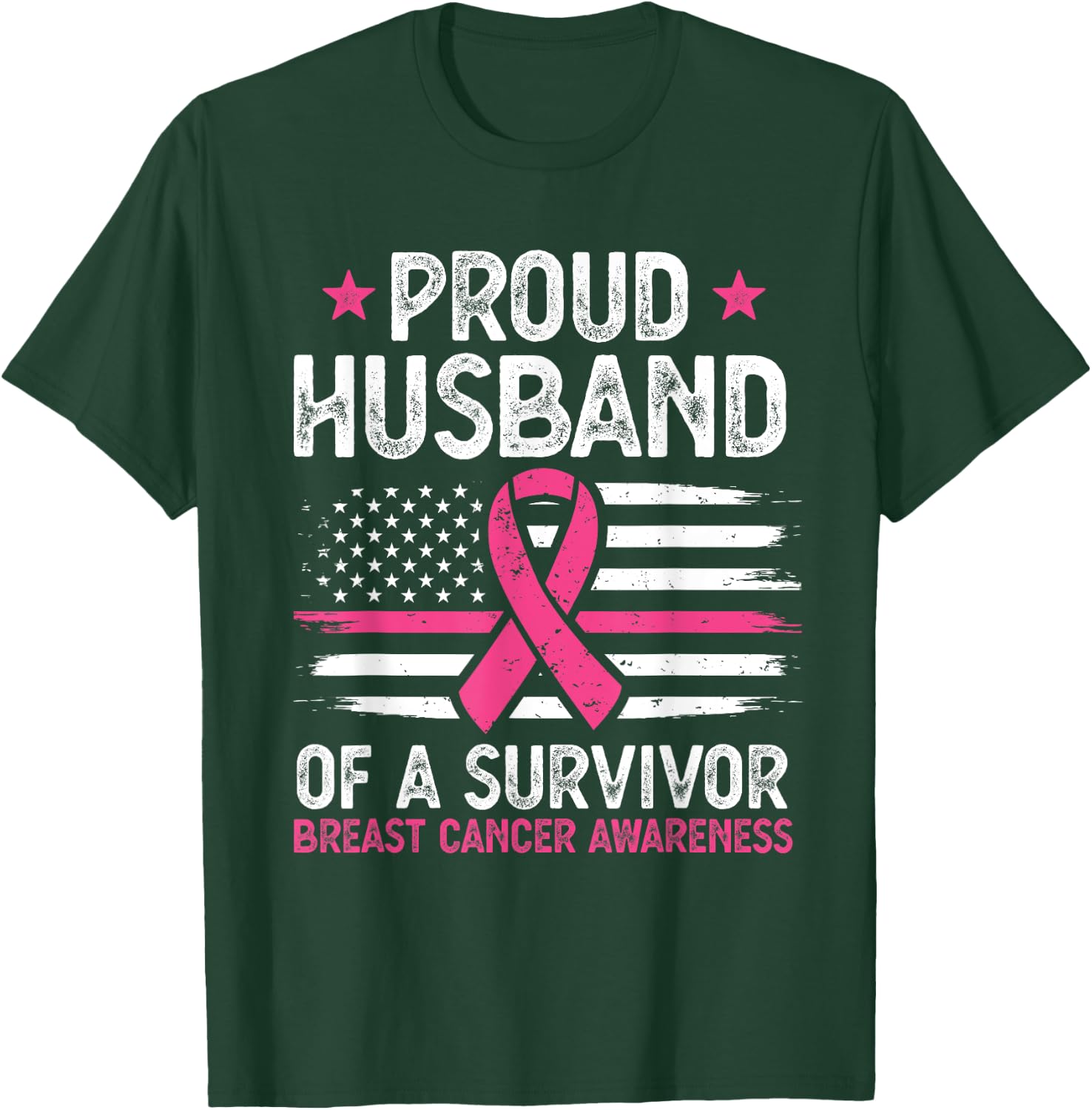 Proud Husband Of Survivor Breast Cancer Awareness Supporter T-Shirt - T-Shirt | Forest