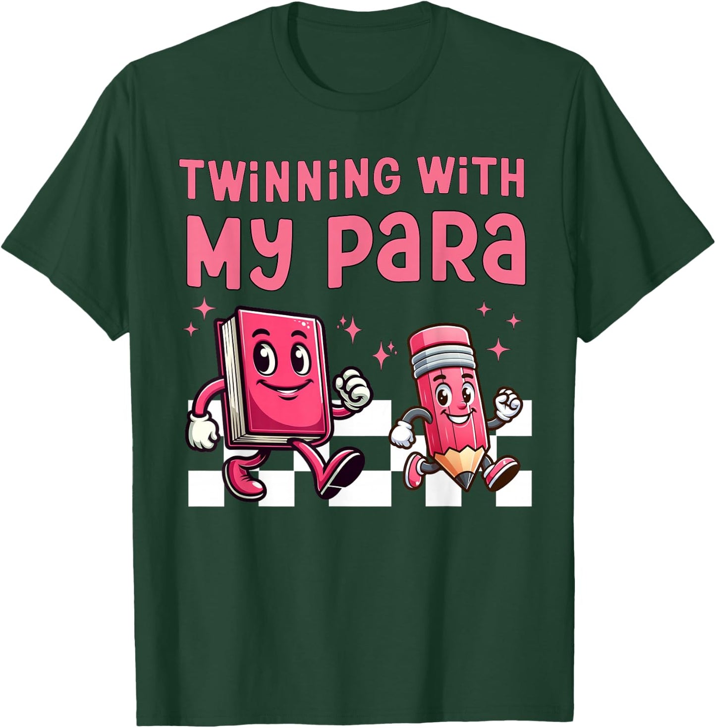 Twinning With My Para Teacher Matching Paraprofessional 70s T-Shirt - T-Shirt | Forest