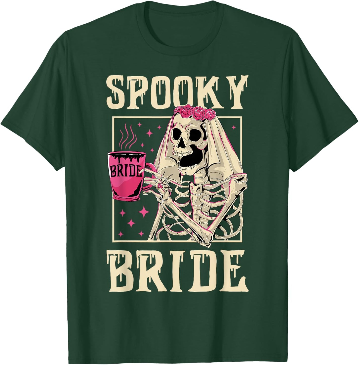Skeleton Spooky Bride Wedding Bachelorette Halloween Party T-Shirt - T-Shirt | Forest