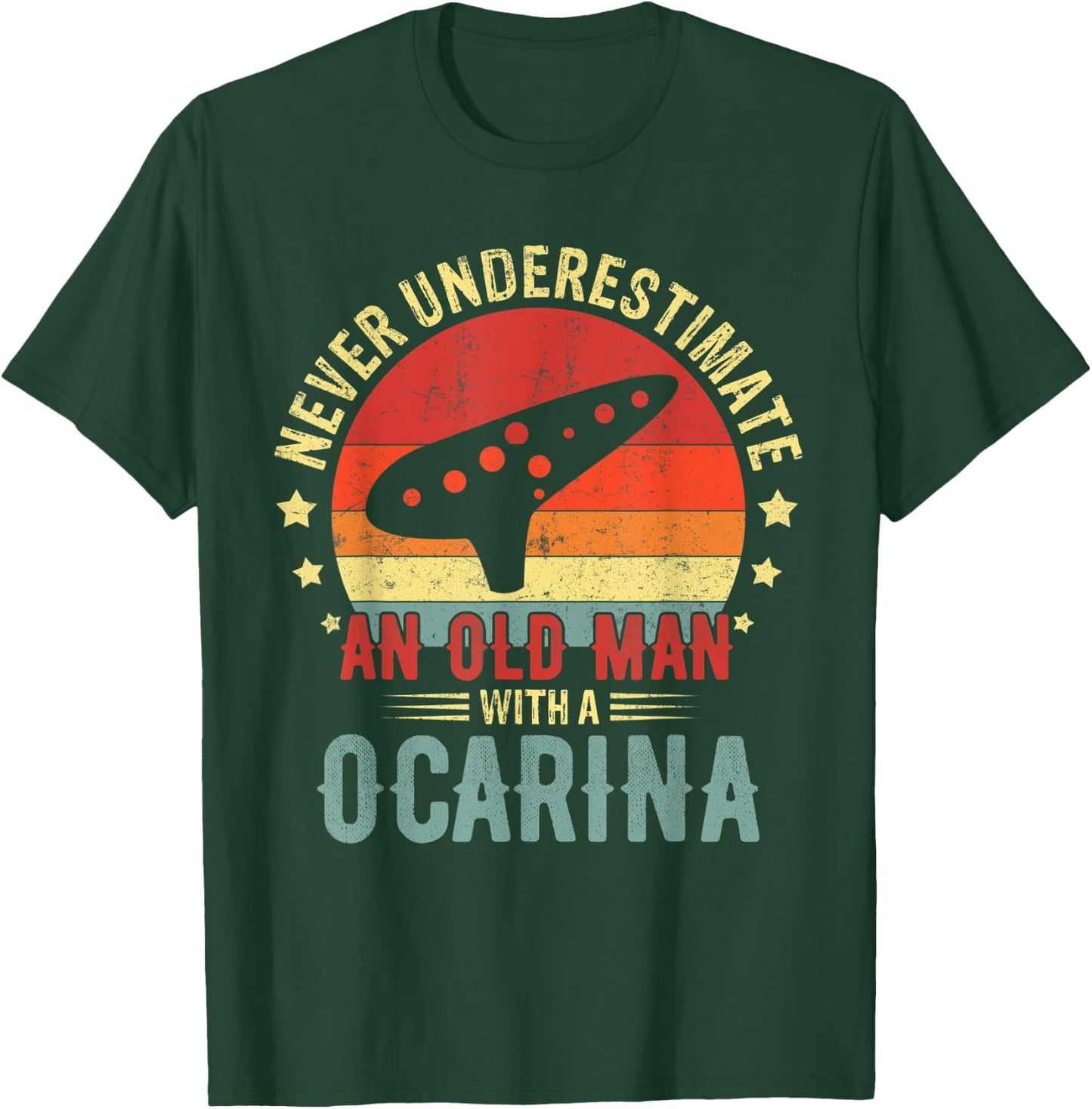 Retro Never Underestimate Old Man With An Ocarina Player Men T-Shirt - T-Shirt | Forest