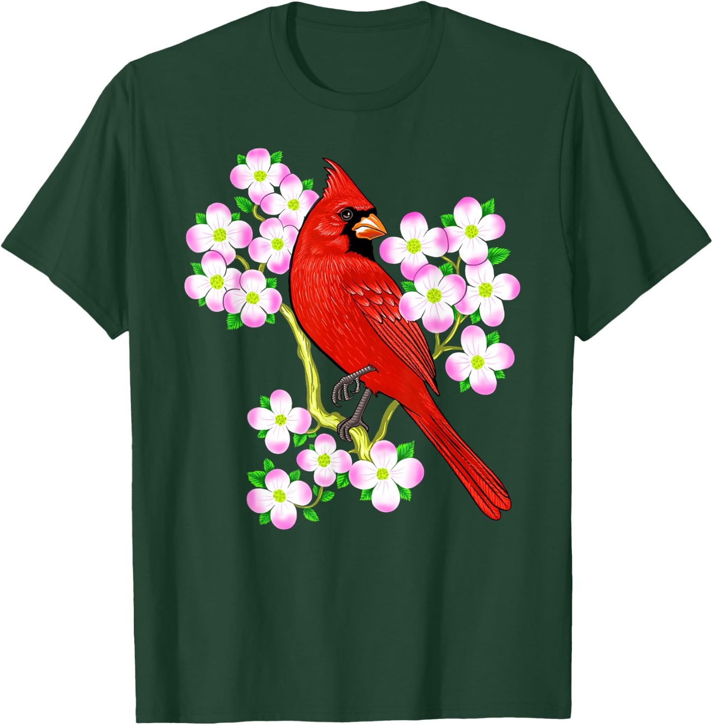 Red Cardinal Bird Dogwood Flower North Carolina Virginia T-Shirt - T-Shirt | Forest