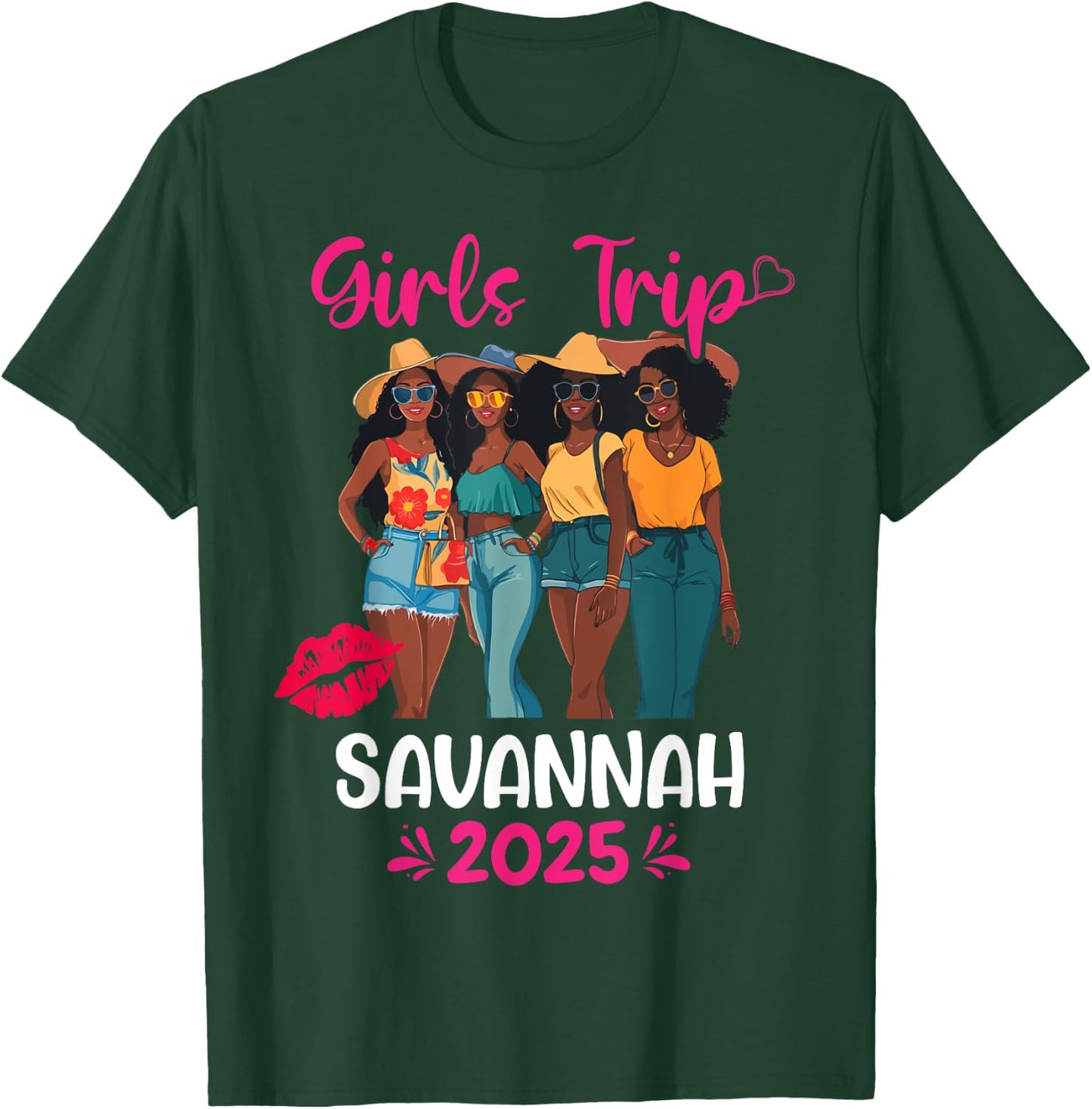 Black Girls Trip Savannah 2025 Vacation Matching T-Shirt - T-Shirt | Forest