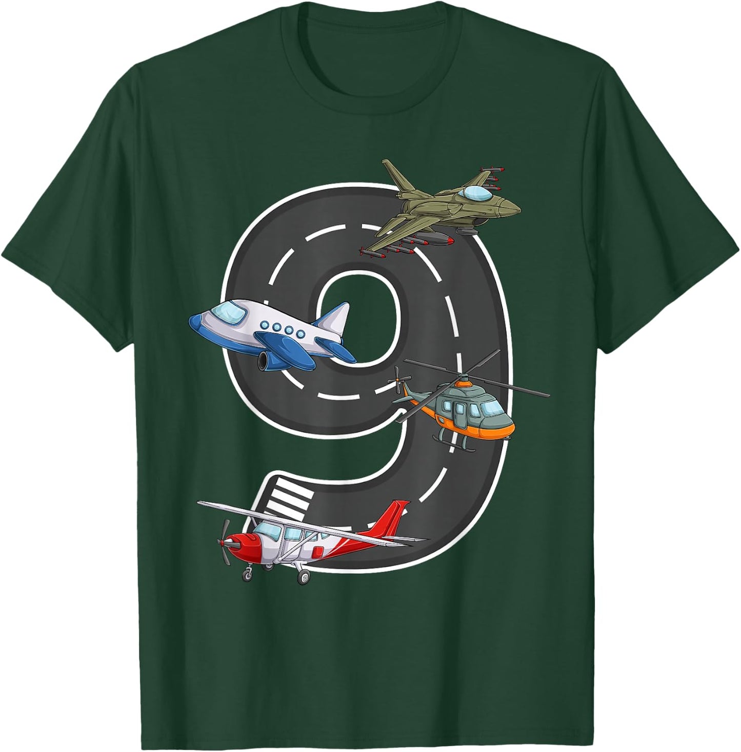 Little Pilot 9th Birthday Party 9 Nine Year Old Airplane T-Shirt - T-Shirt | Forest