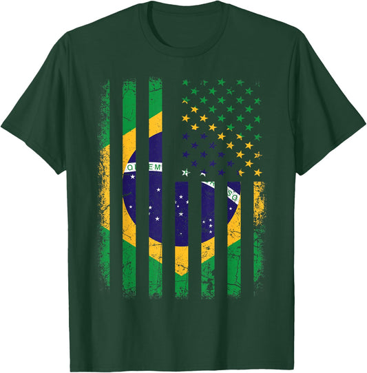 Brazilian American Flag Brazilian Roots Brazil America T-Shirt - T-Shirt | Forest