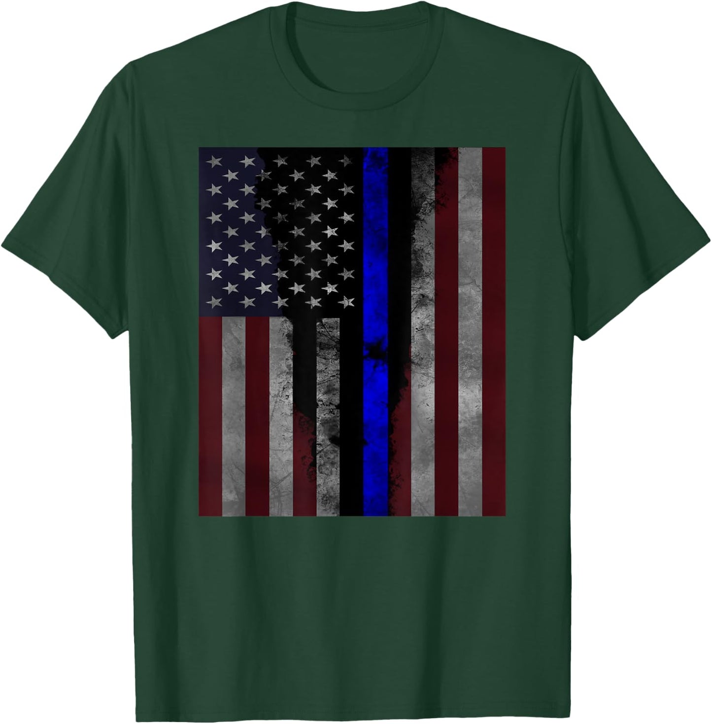 Back the Blue Thin Blue Line American Flag Distressed Men T-Shirt - T-Shirt | Forest