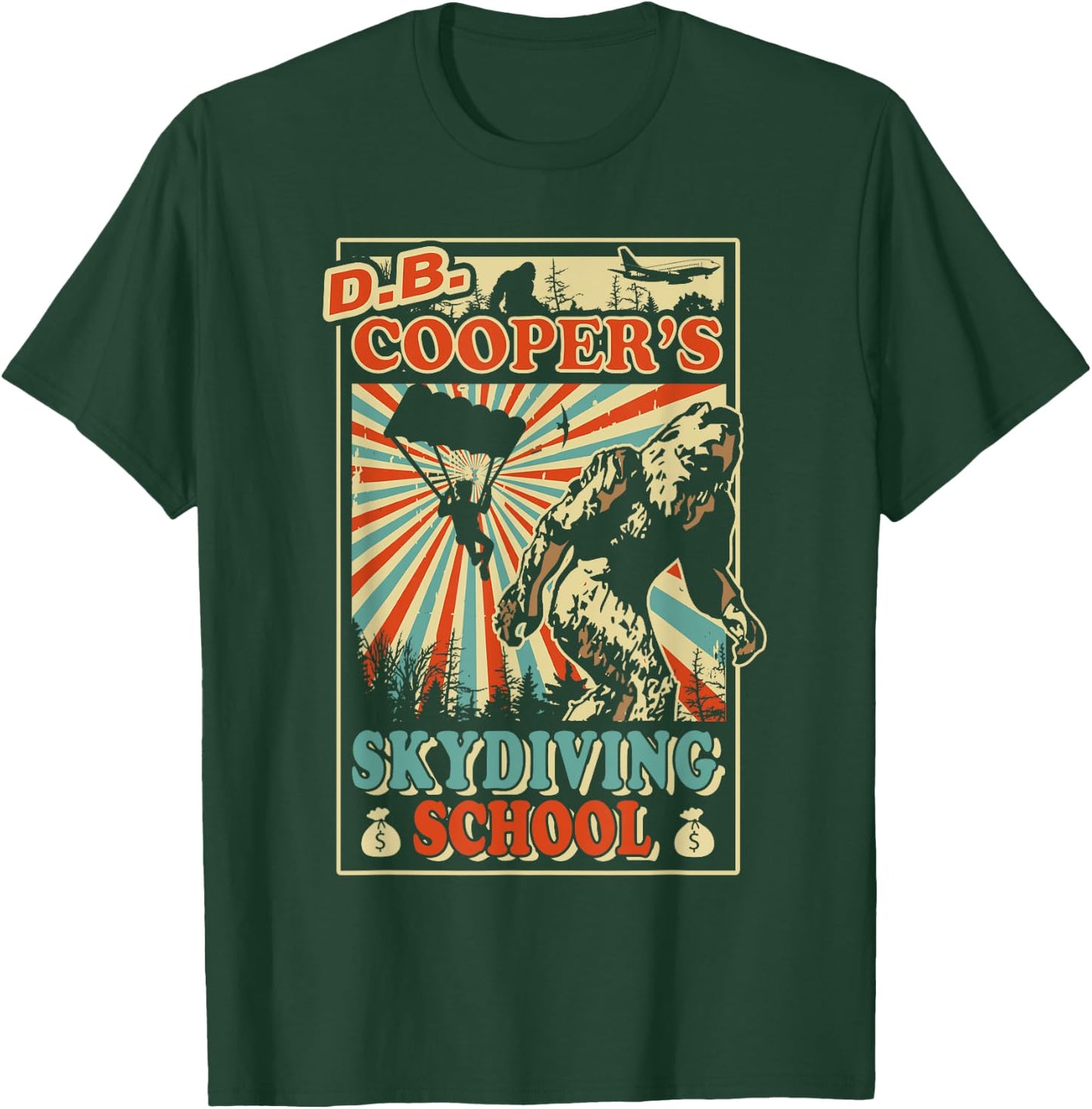 Funny D.B. Cooper's Skydiving School Bigfoot Vintage T-Shirt - T-Shirt | Forest
