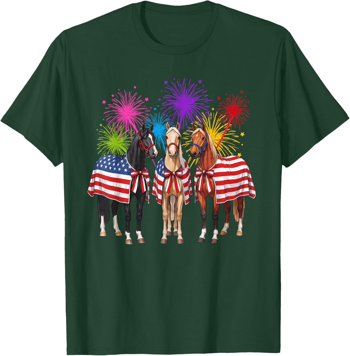 4th of July Horses with Fireworks and Flag Men T-Shirt - T-Shirt | Forest