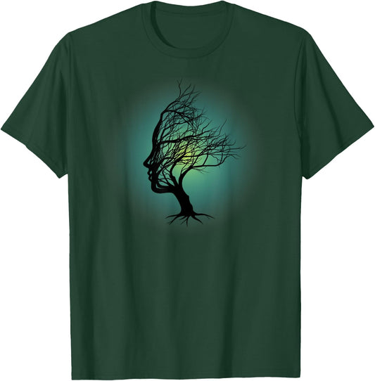 Surreal Tree Of Life Face Silhouette Spiritual Yoga Zen T-Shirt - T-Shirt | Forest