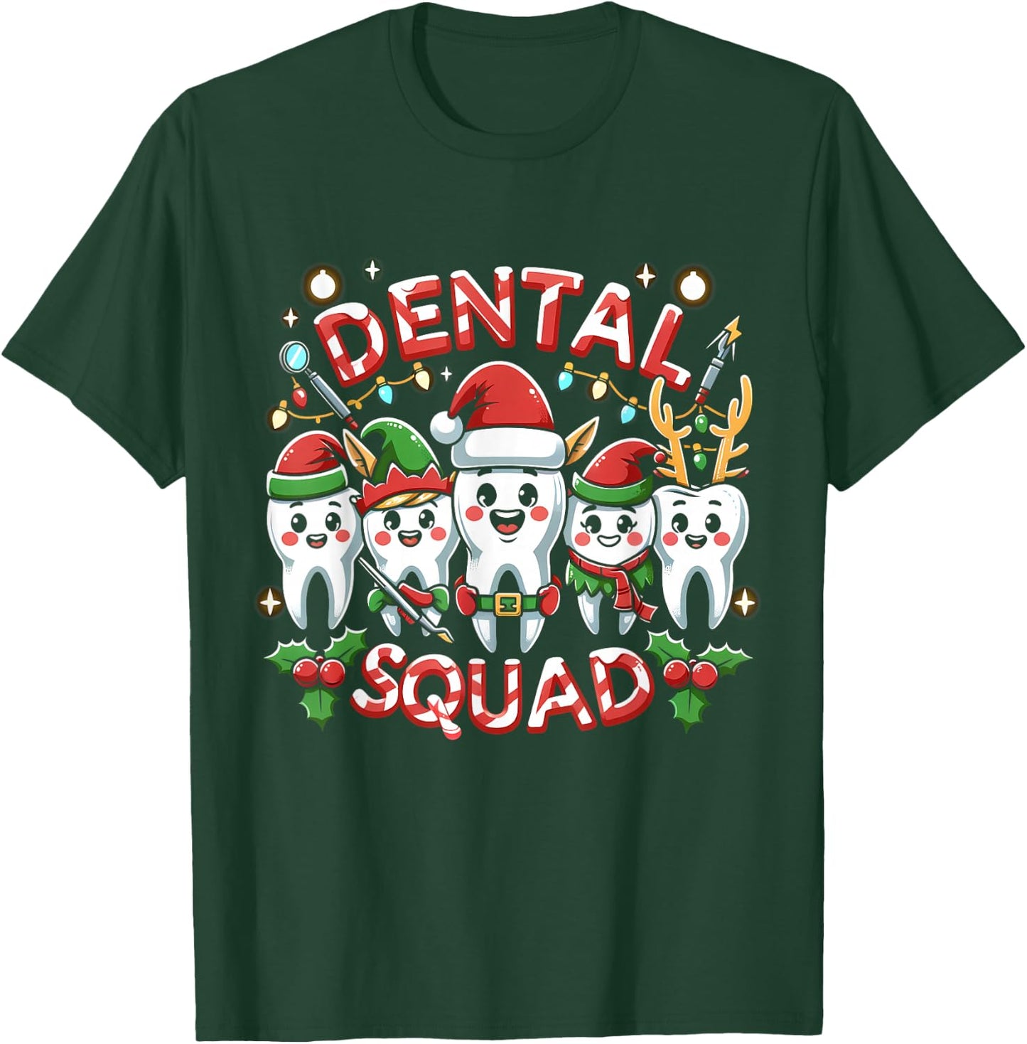 Jolly Dental Squad Celebration Christmas Teeth Dentistry T-Shirt - T-Shirt | Forest