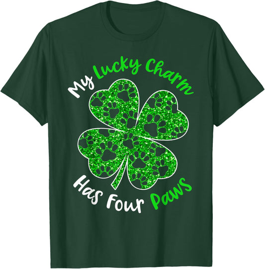 My Lucky Charm Has Four Paws Sparkle Clover For Patricks Day T-Shirt - T-Shirt | Forest