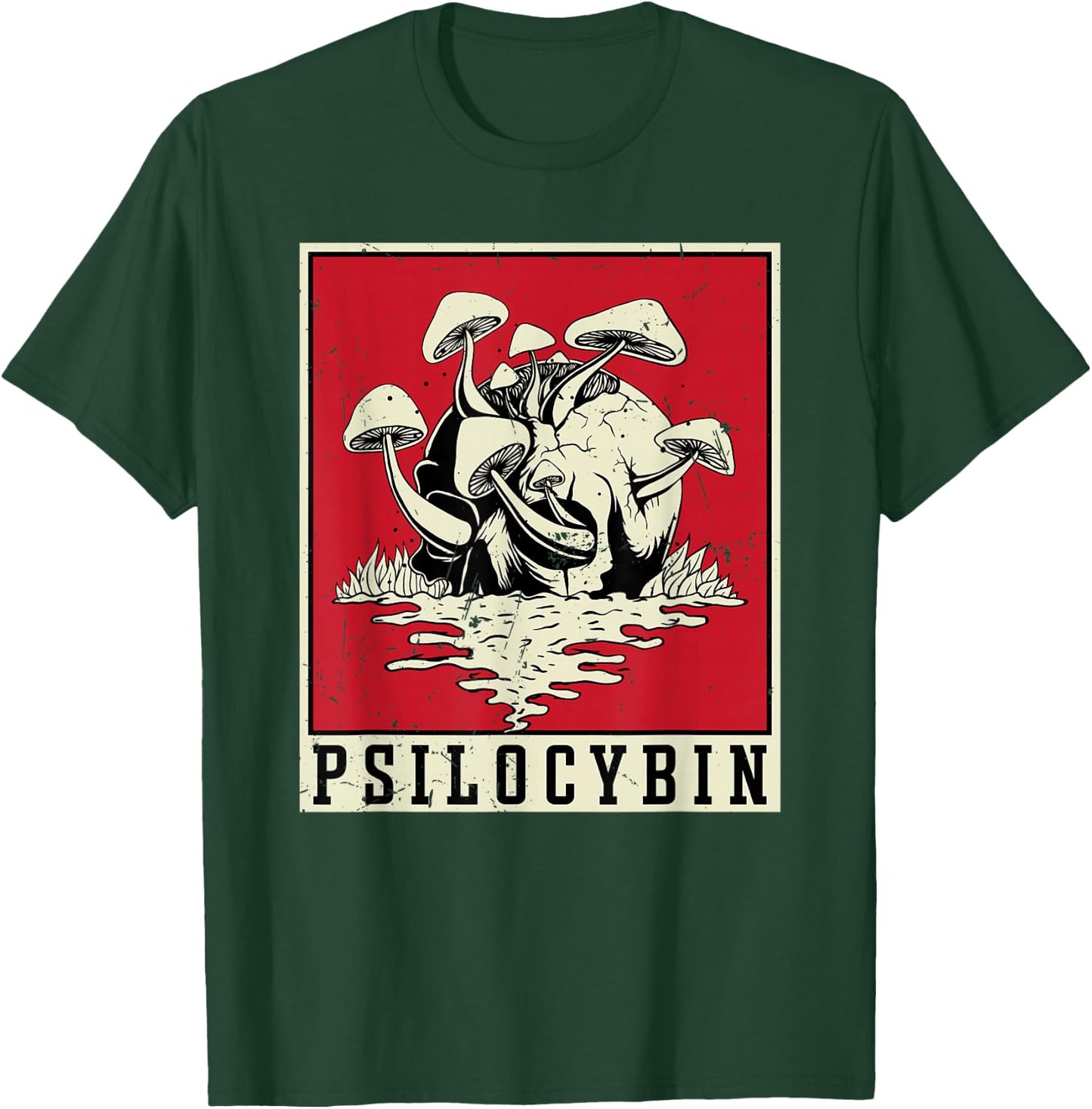 Psilocybin Retro Psychedelic Magic Mushroom Vintage Mycology T-Shirt - T-Shirt | Forest