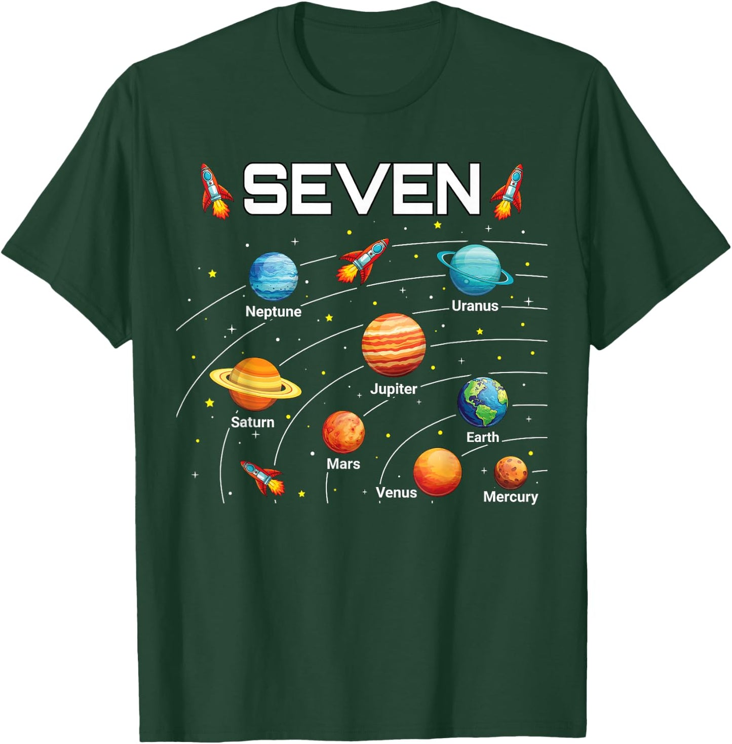 7 Year Old Shirt Boys Girls Space Planets 7th Birthday Boy T-Shirt - T-Shirt | Forest