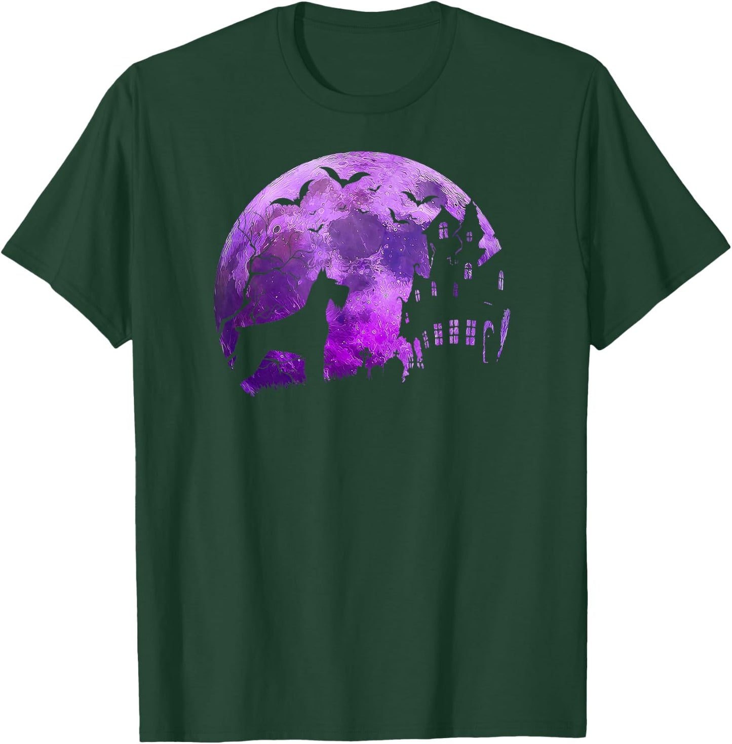 Halloween Giant Schnauzer & Spooky Full Moon, Haunted House T-Shirt - T-Shirt | Forest