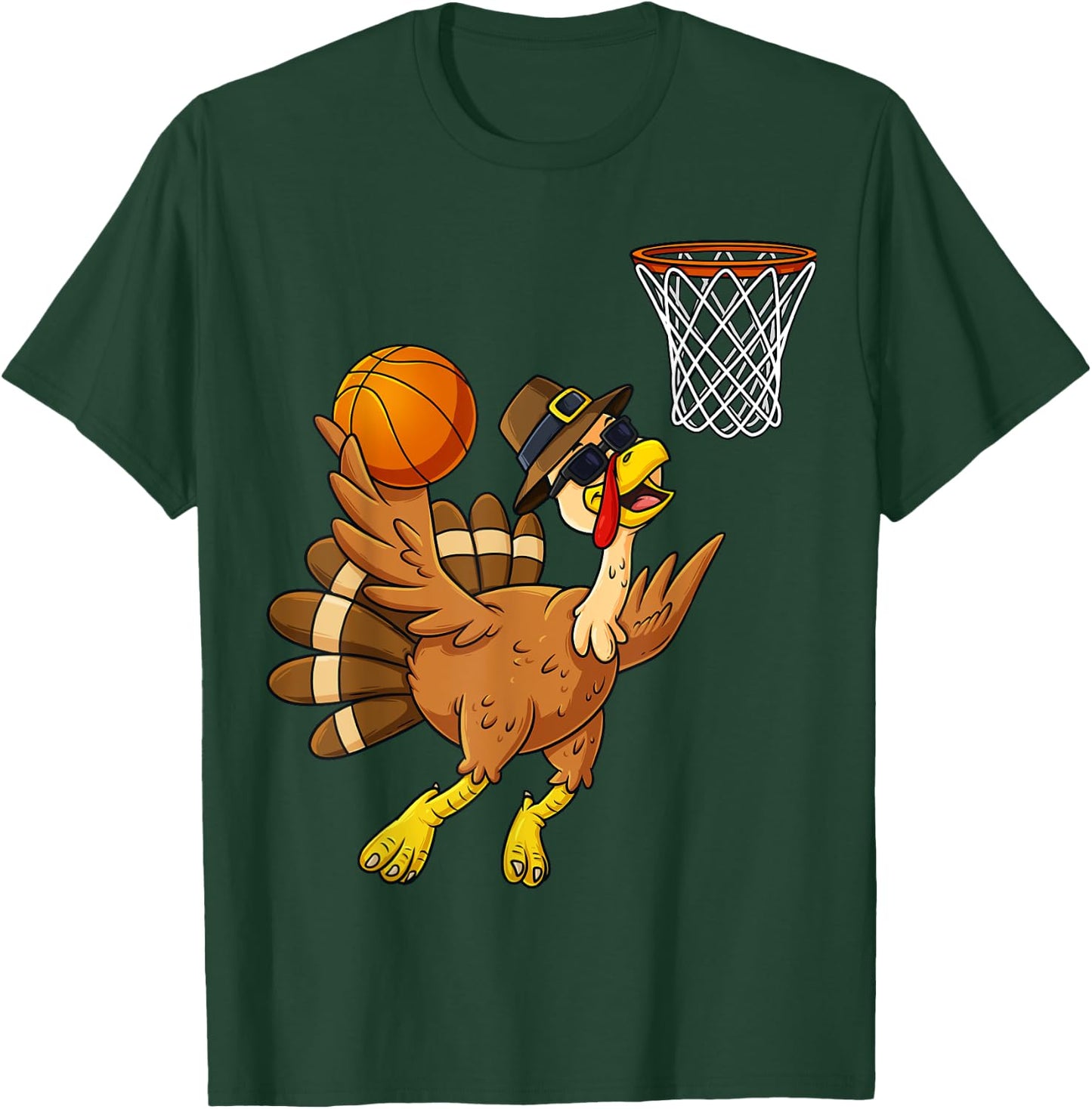 Thanksgiving Turkey Basketball Player Funny Boys Girls Kids T-Shirt - T-Shirt | Forest