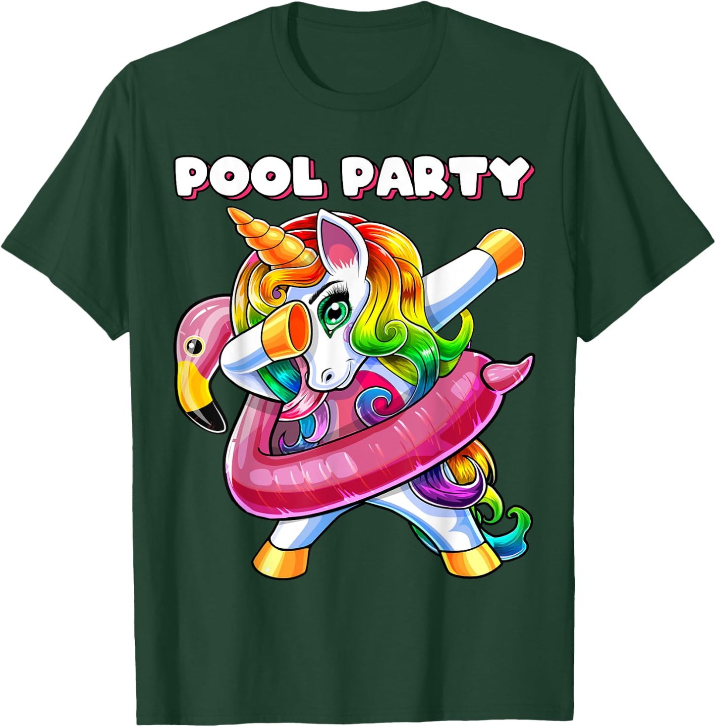 Pool Party Flamingo Float Dabbing Unicorn Girls Women Summer T-Shirt - T-Shirt | Forest
