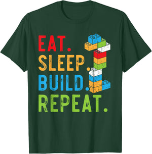 Eat Sleep Build Repeat Master Builder Bricks Blocks T-Shirt - T-Shirt | Forest