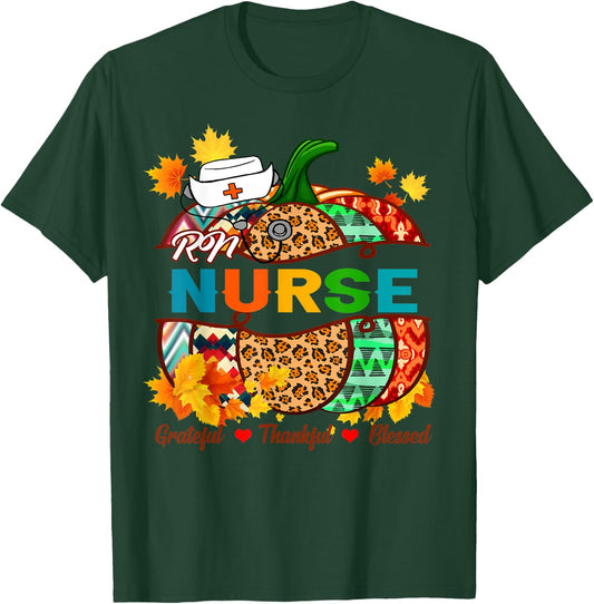 RN Nurse RN Grateful Thankful Blessed Pumpkin T-Shirt - T-Shirt | Forest