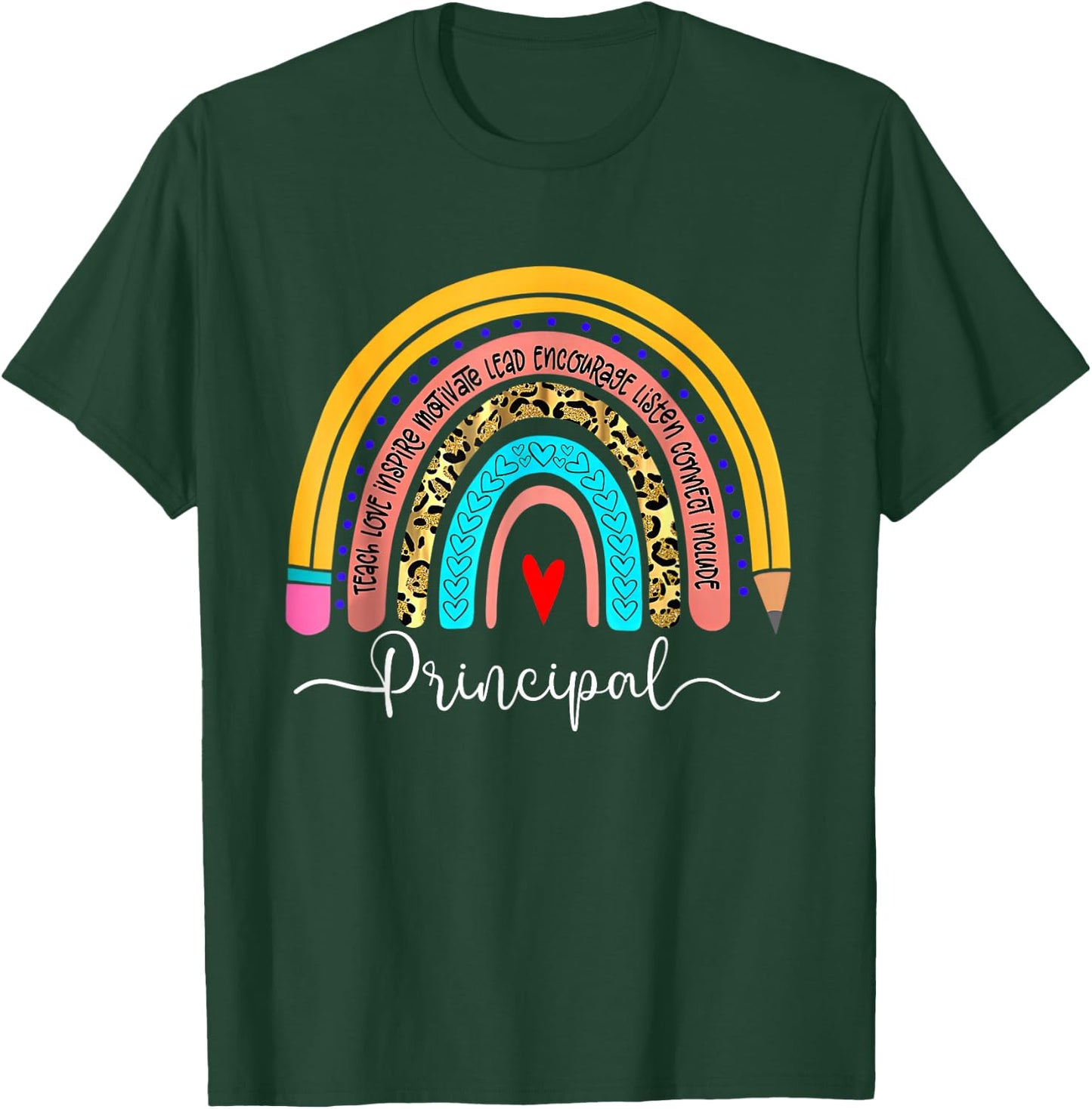 Principal Boho Rainbow Leopard Back to School Principal T-Shirt - T-Shirt | Forest